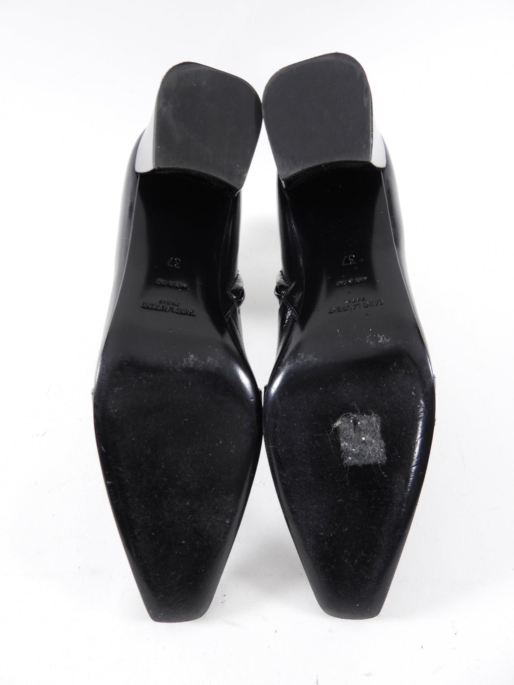 Saint Laurent Black Patent Leather Block Heel Ankle Boot - 37