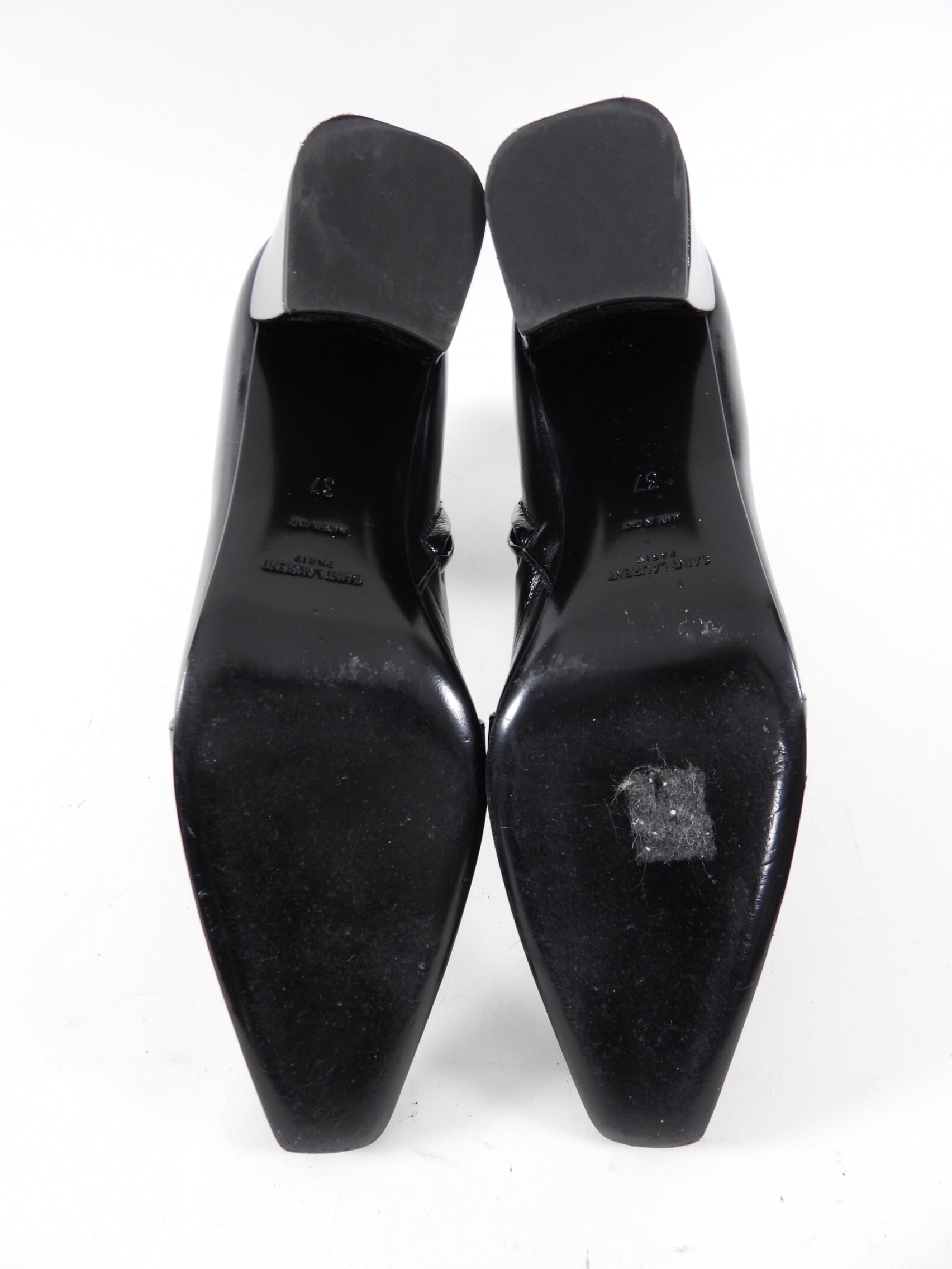 Saint Laurent Black Patent Leather Block Heel Ankle Boot - 37