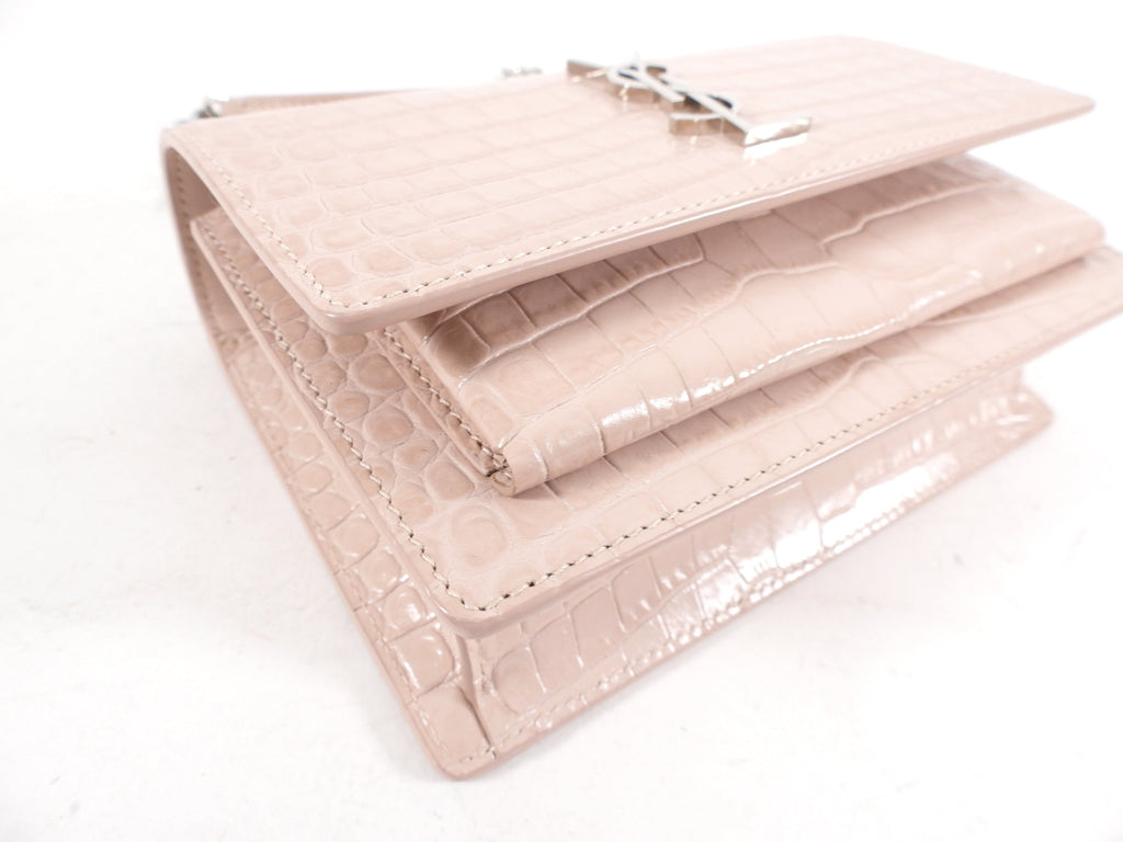 Saint Laurent Pink Croc Embossed Leather Mini Sunset Crossbody Bag
