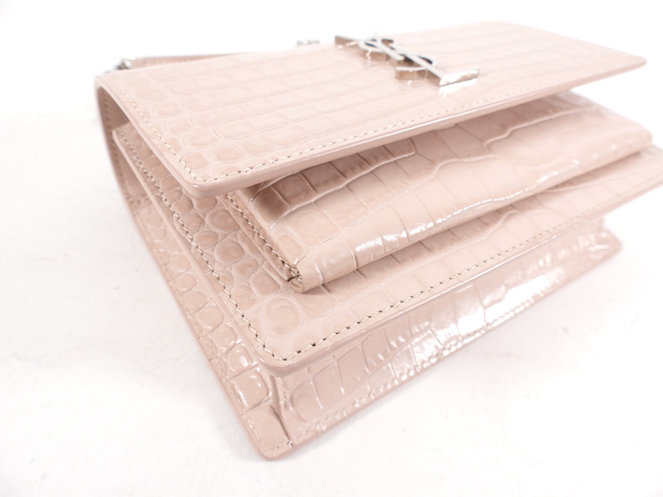 Saint Laurent Pink Croc Embossed Leather Mini Sunset Crossbody Bag