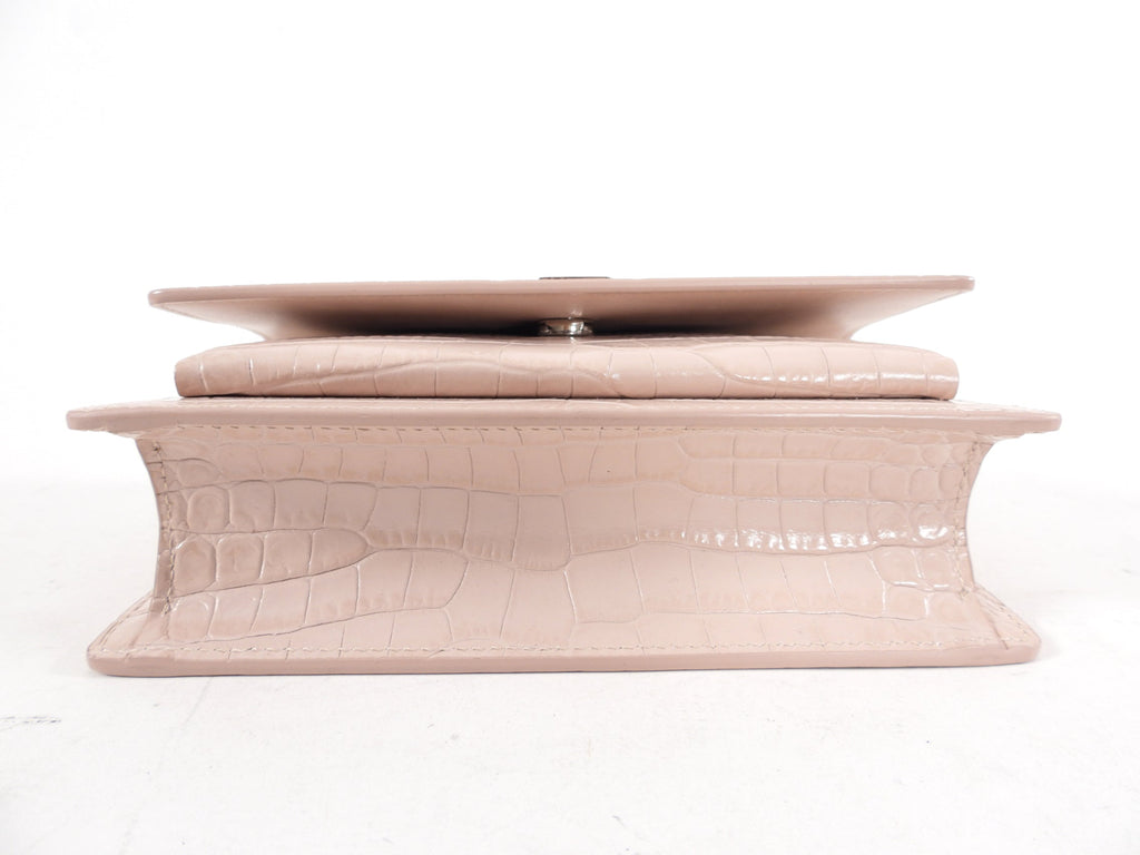 Saint Laurent Pink Croc Embossed Leather Mini Sunset Crossbody Bag