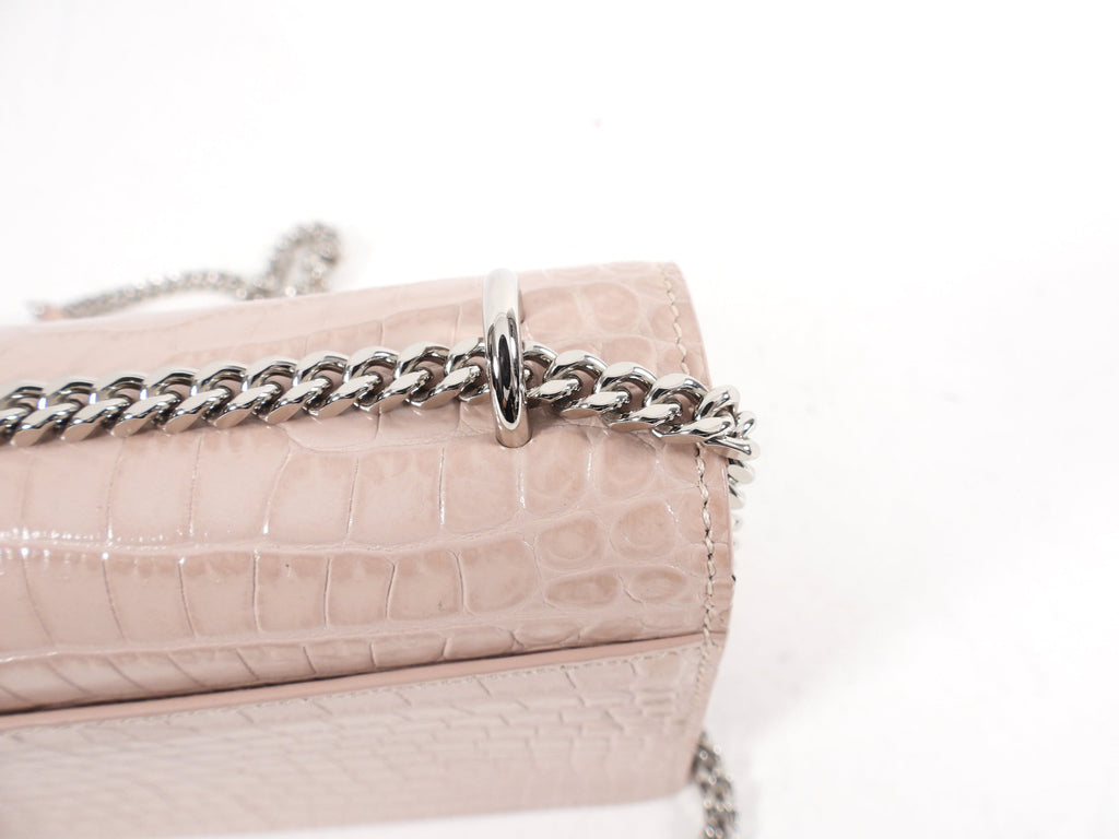 Saint Laurent Pink Croc Embossed Leather Mini Sunset Crossbody Bag