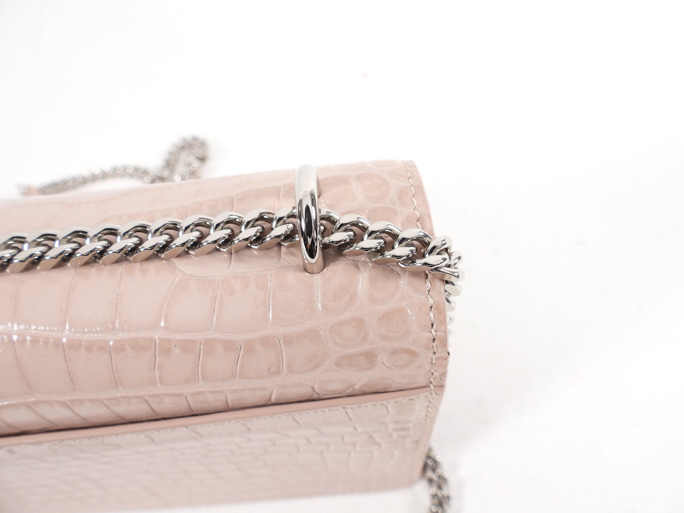Saint Laurent Pink Croc Embossed Leather Mini Sunset Crossbody Bag
