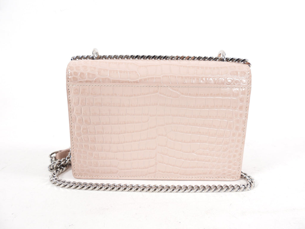 Saint Laurent Pink Croc Embossed Leather Mini Sunset Crossbody Bag