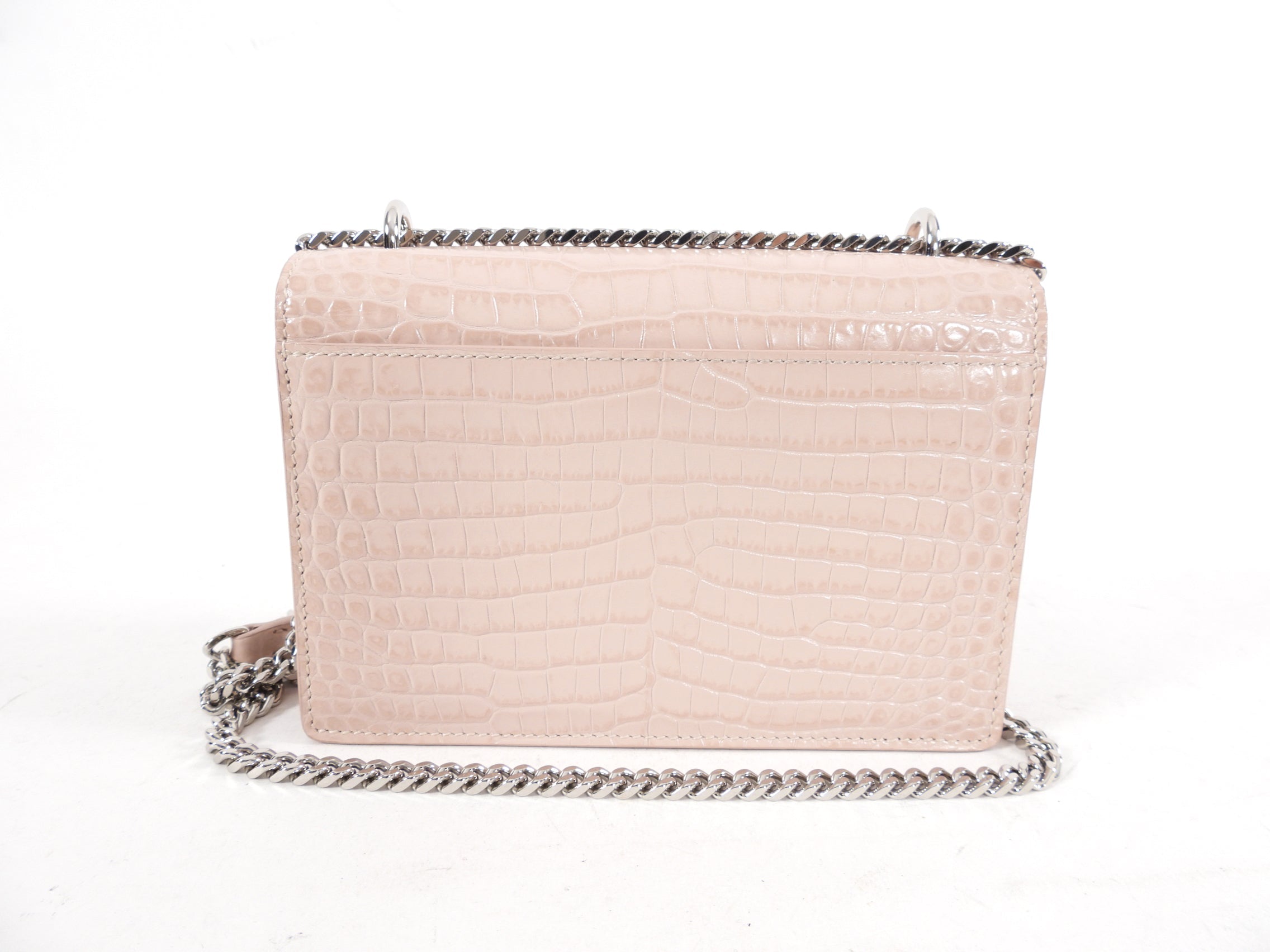 Saint Laurent Pink Croc Embossed Leather Mini Sunset Crossbody Bag