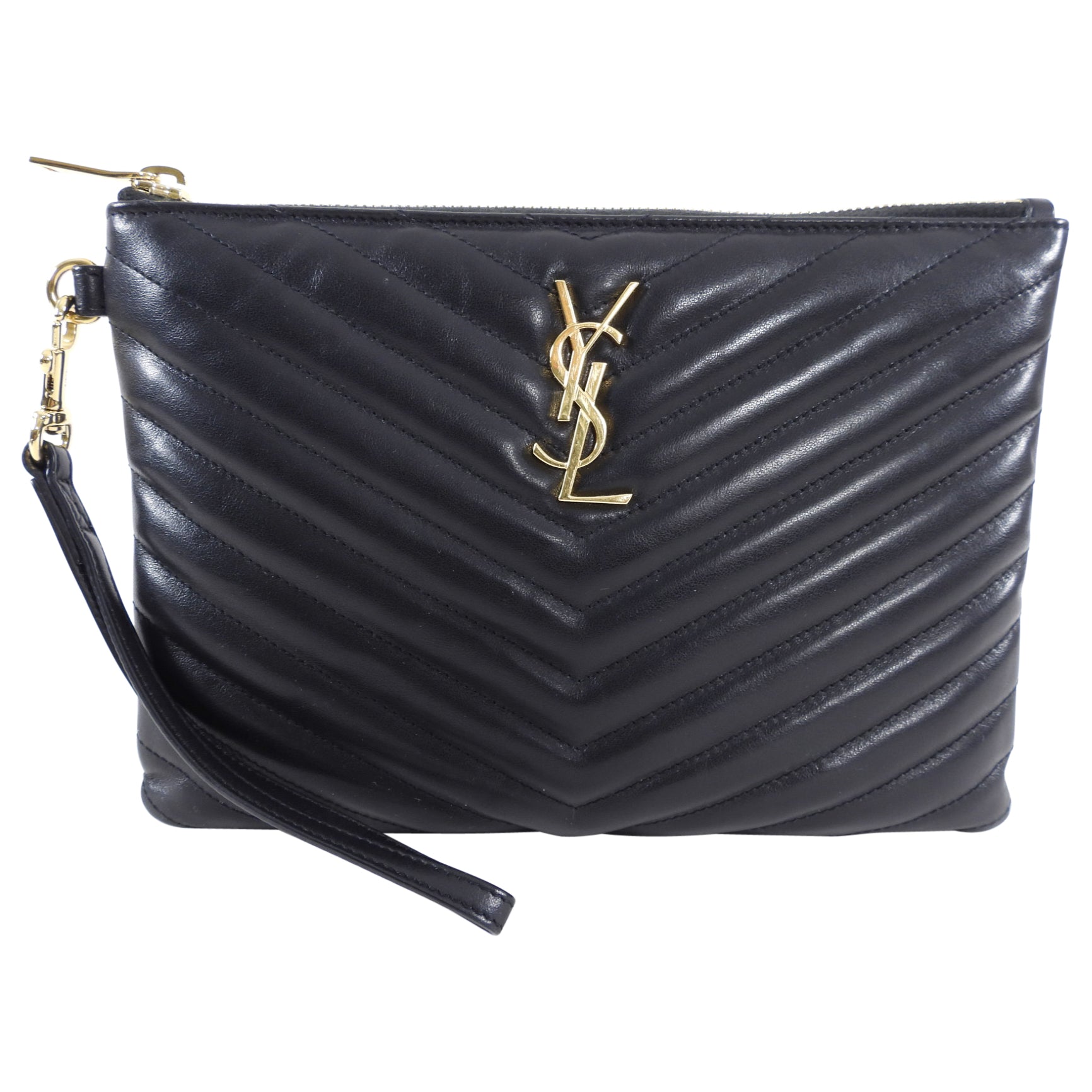 Saint Laurent Small New Jolie Leather Quilted Logo Pouch