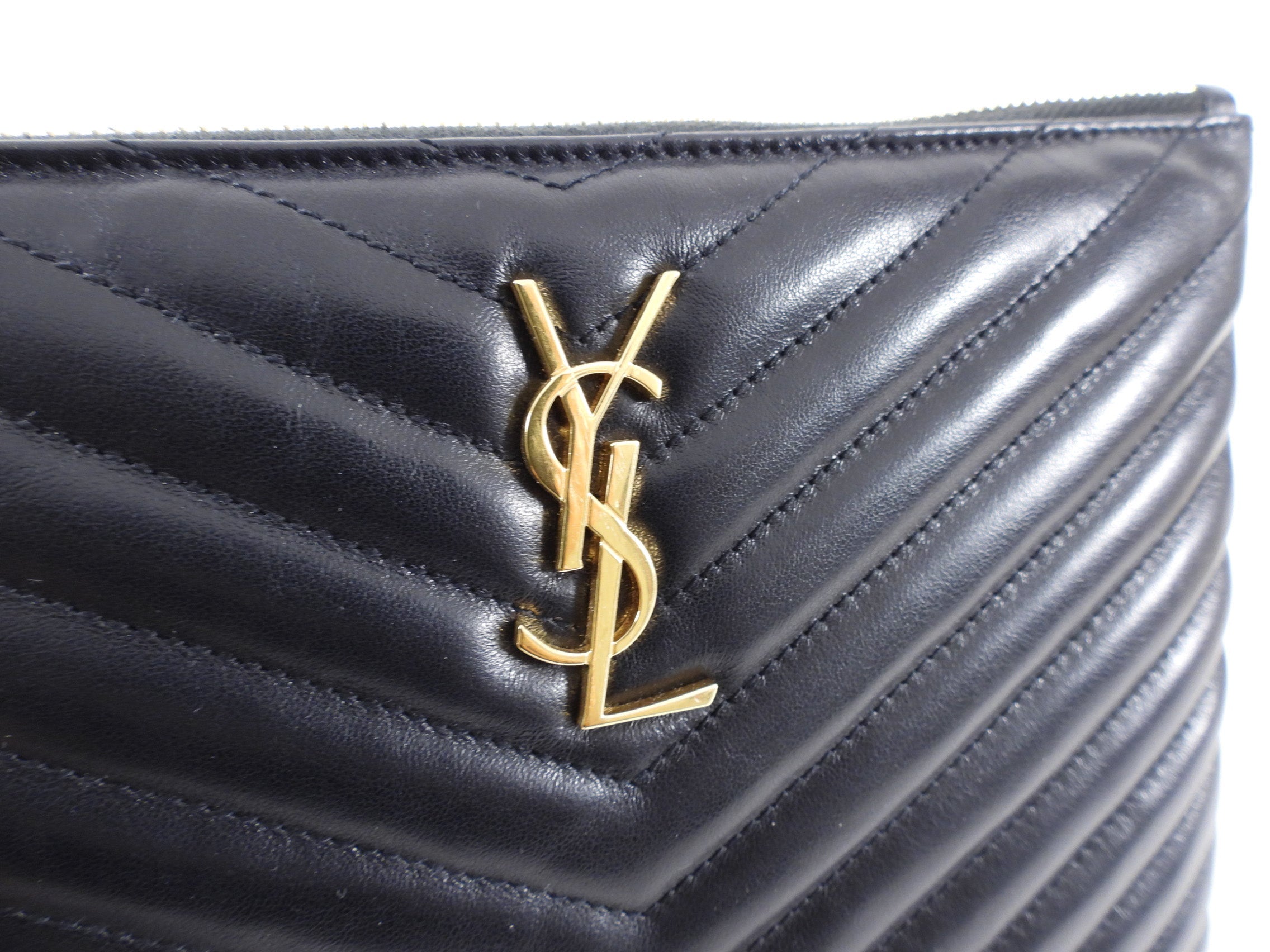 Saint Laurent Small New Jolie Leather Quilted Logo Pouch