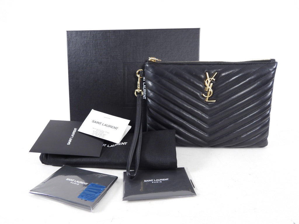 Saint Laurent Small New Jolie Leather Quilted Logo Pouch