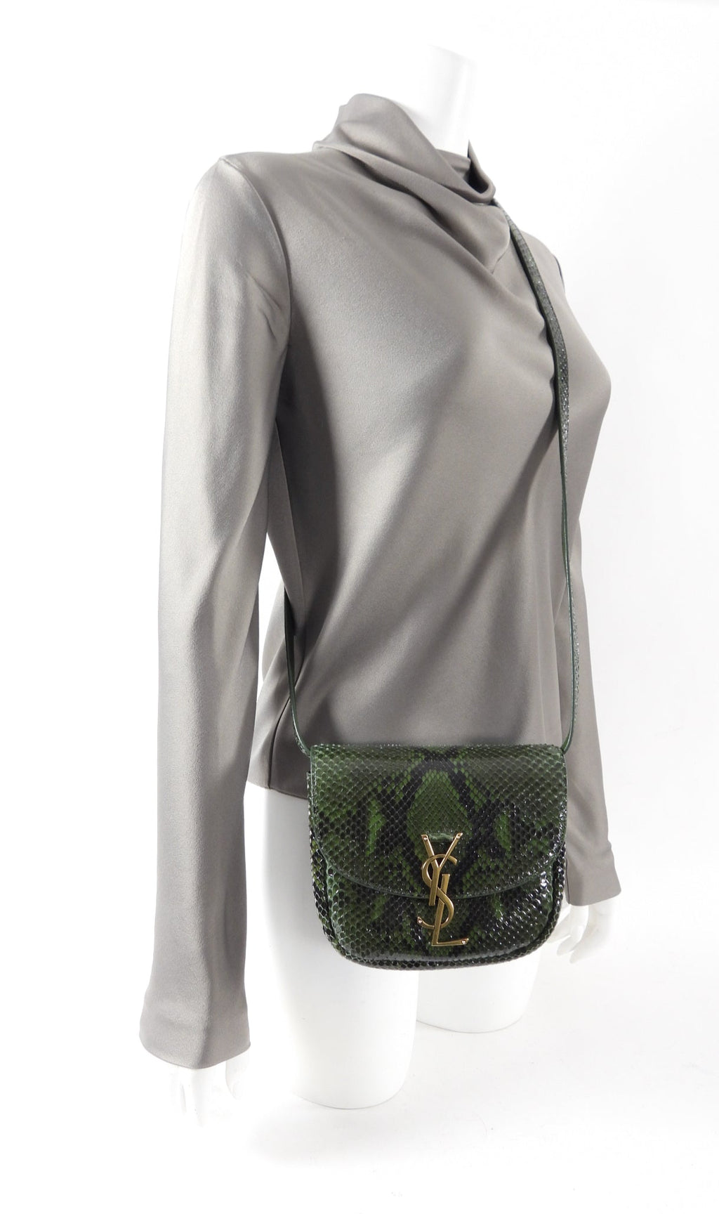 Saint Laurent Green Python Small Kaia Crossbody Bag