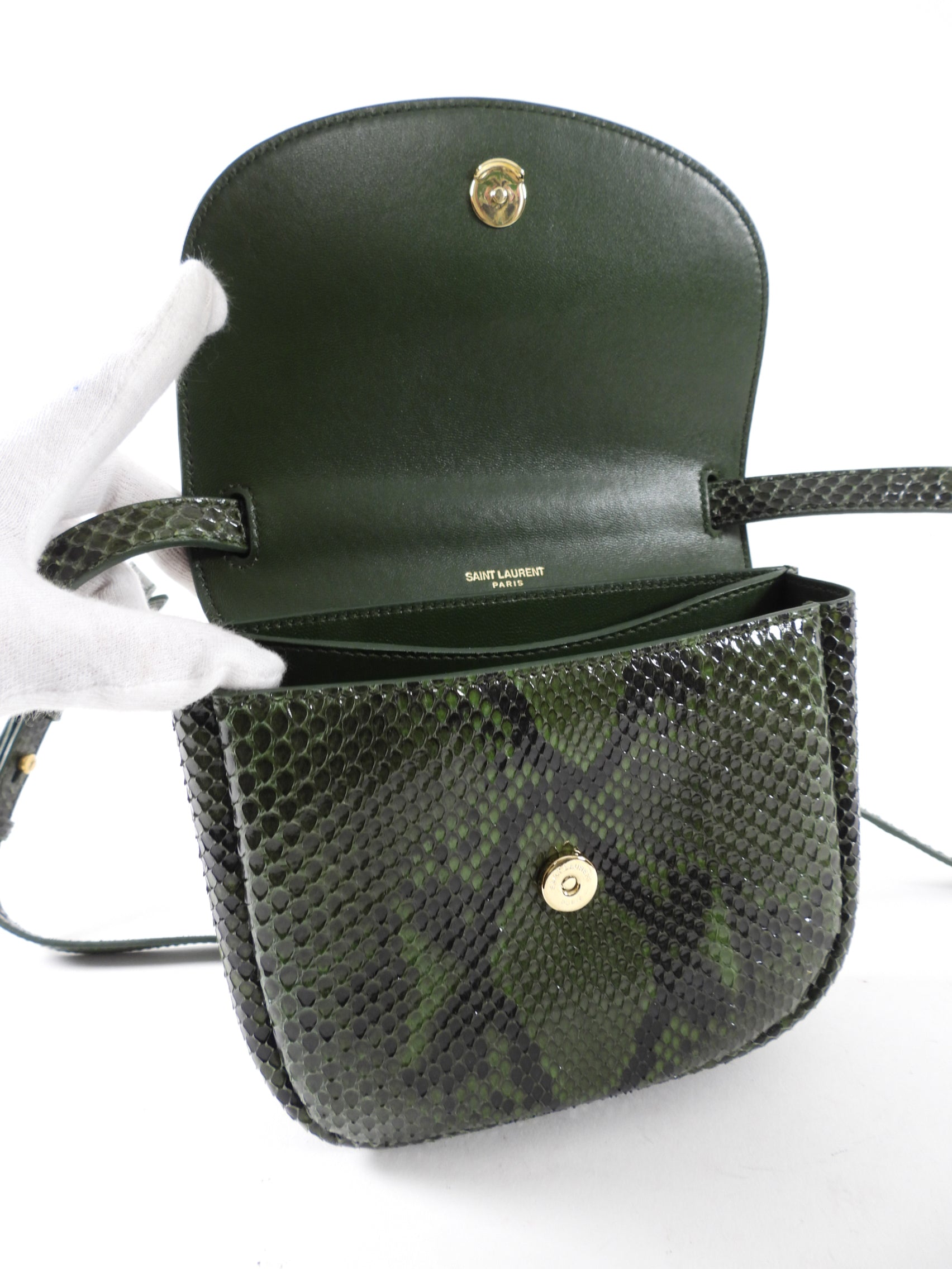 Saint Laurent Green Python Small Kaia Crossbody Bag