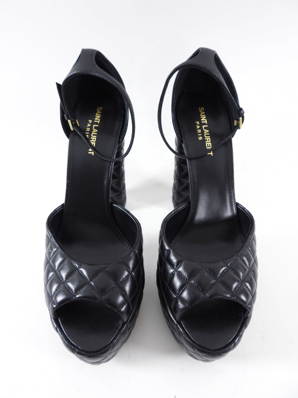 Saint Laurent Black Leather Quilted Platform Sandals - 41
