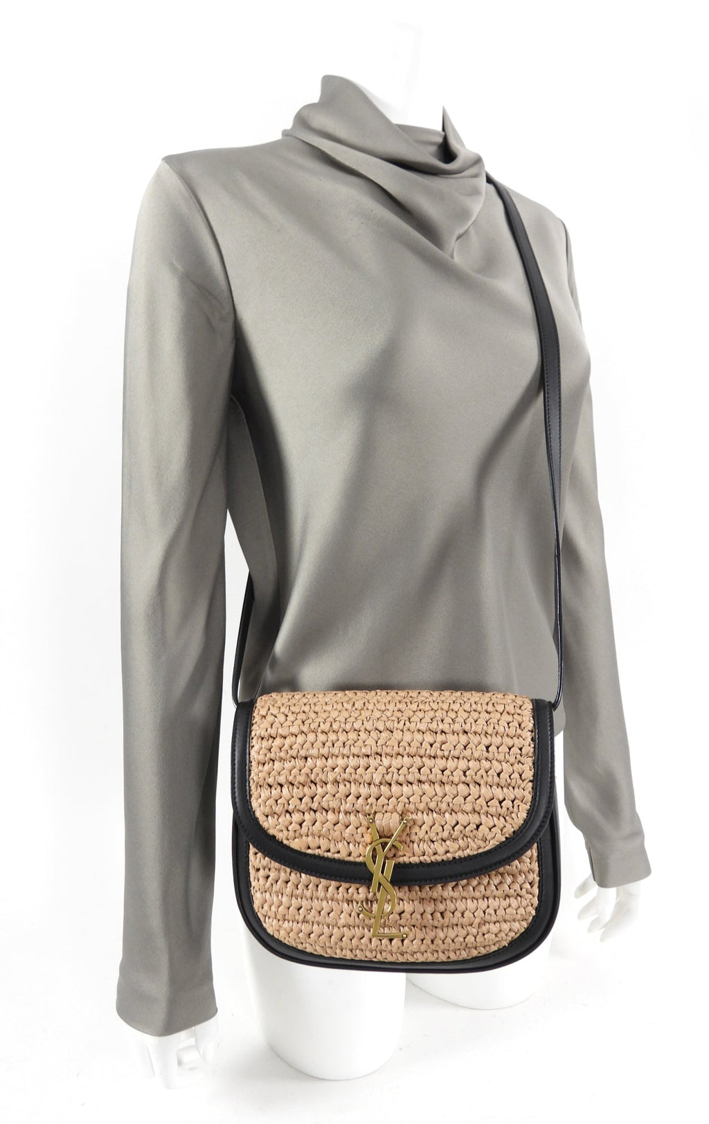 Saint Laurent Kaia Medium Raffia Satchel Bag