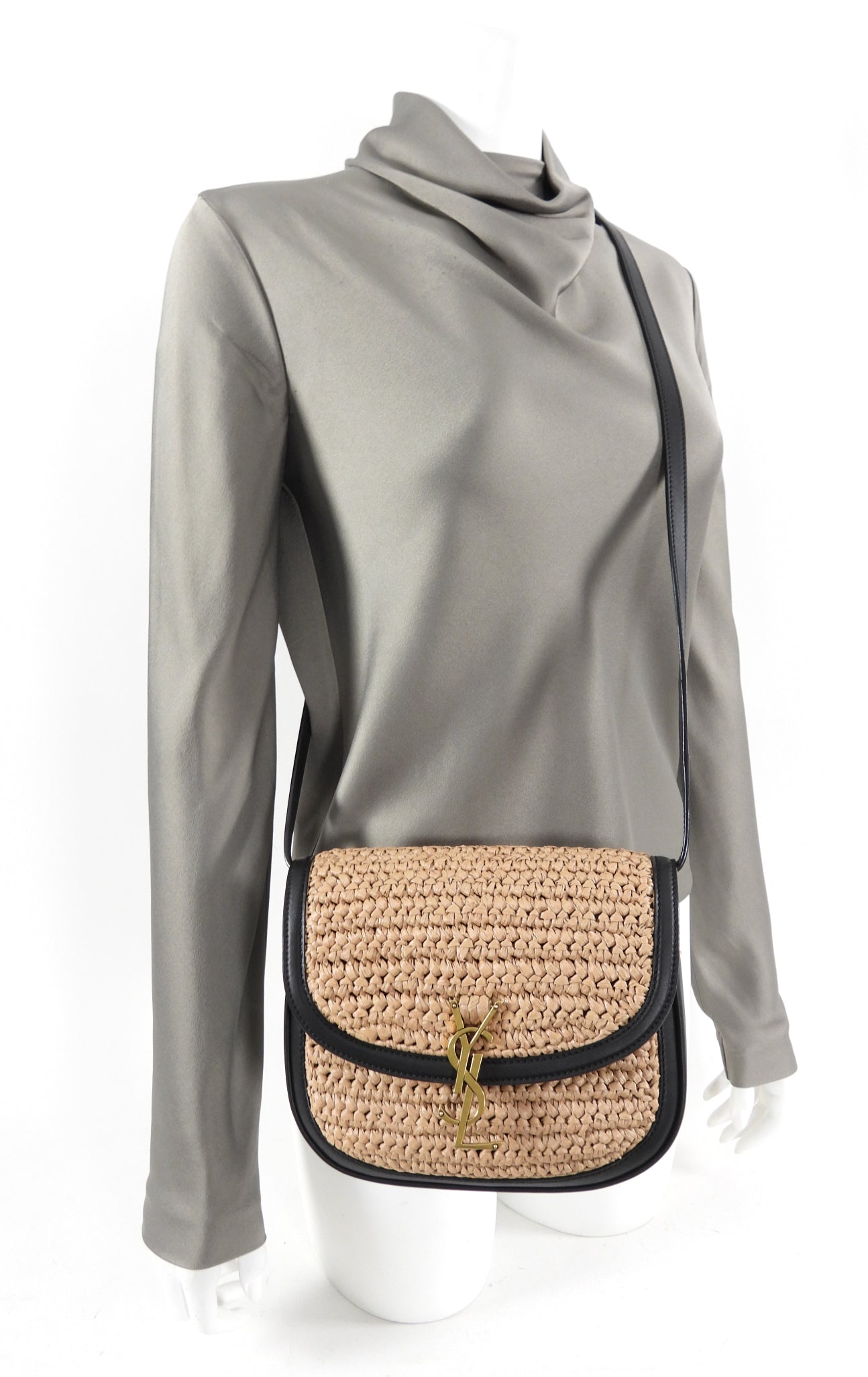Saint Laurent Kaia Medium Raffia Satchel Bag