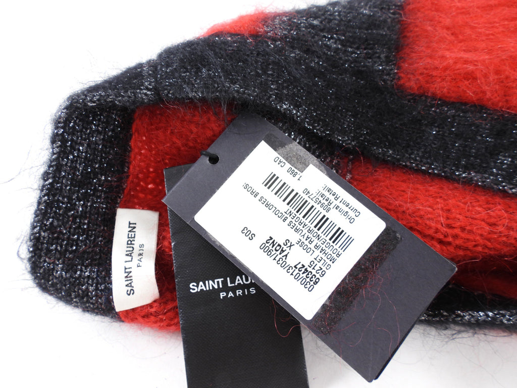 Saint Laurent Red and Black Stripe Mohair igan Sweater - XS / S