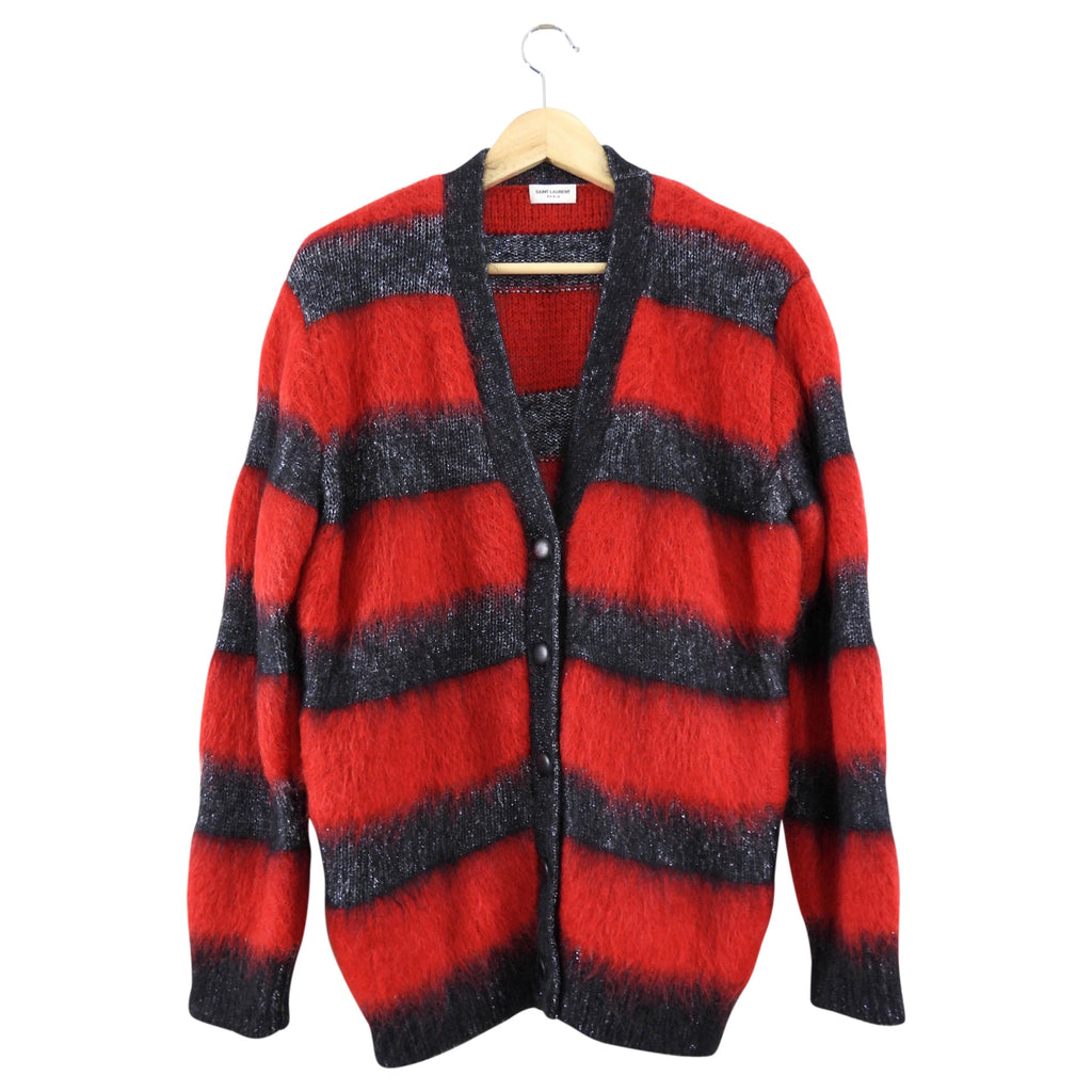 Saint Laurent Red and Black Stripe Mohair igan Sweater - XS / S