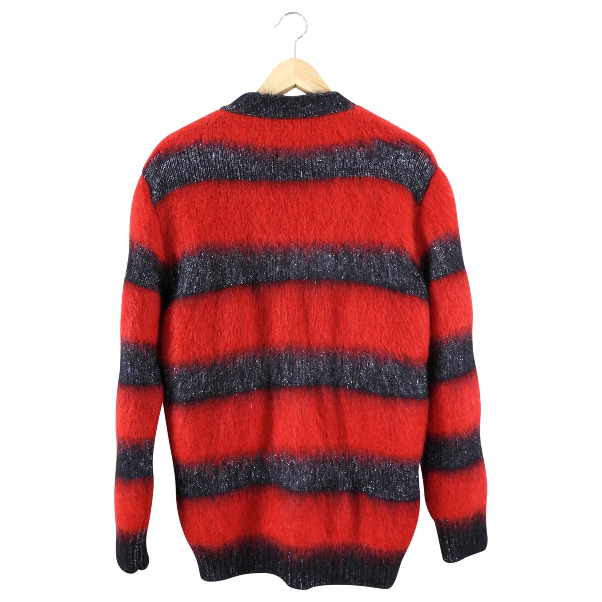 Saint Laurent Red and Black Stripe Mohair igan Sweater - XS / S