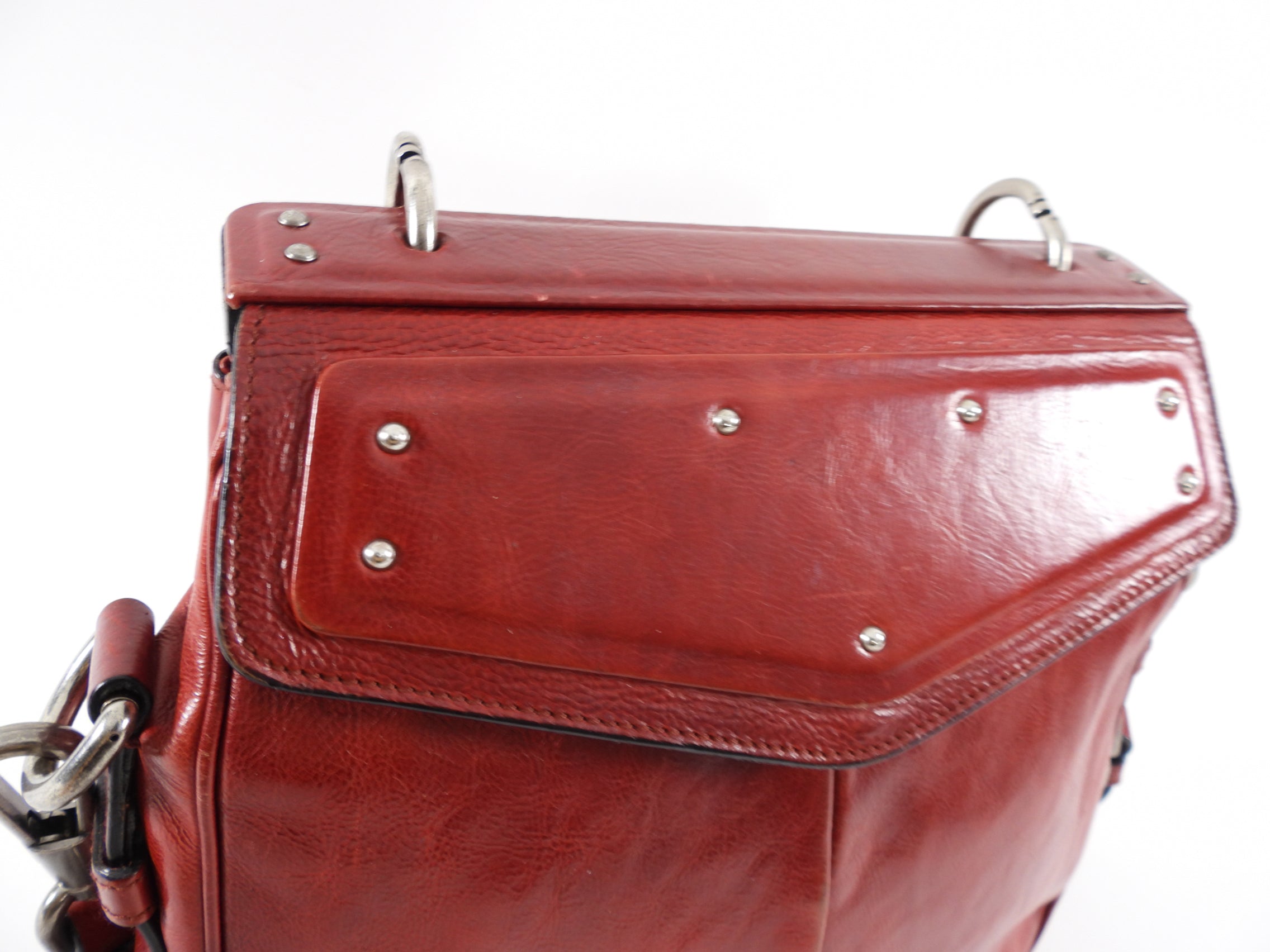 Saint Laurent Rive Gauche Red Mombasa Leather Top Handle Bag