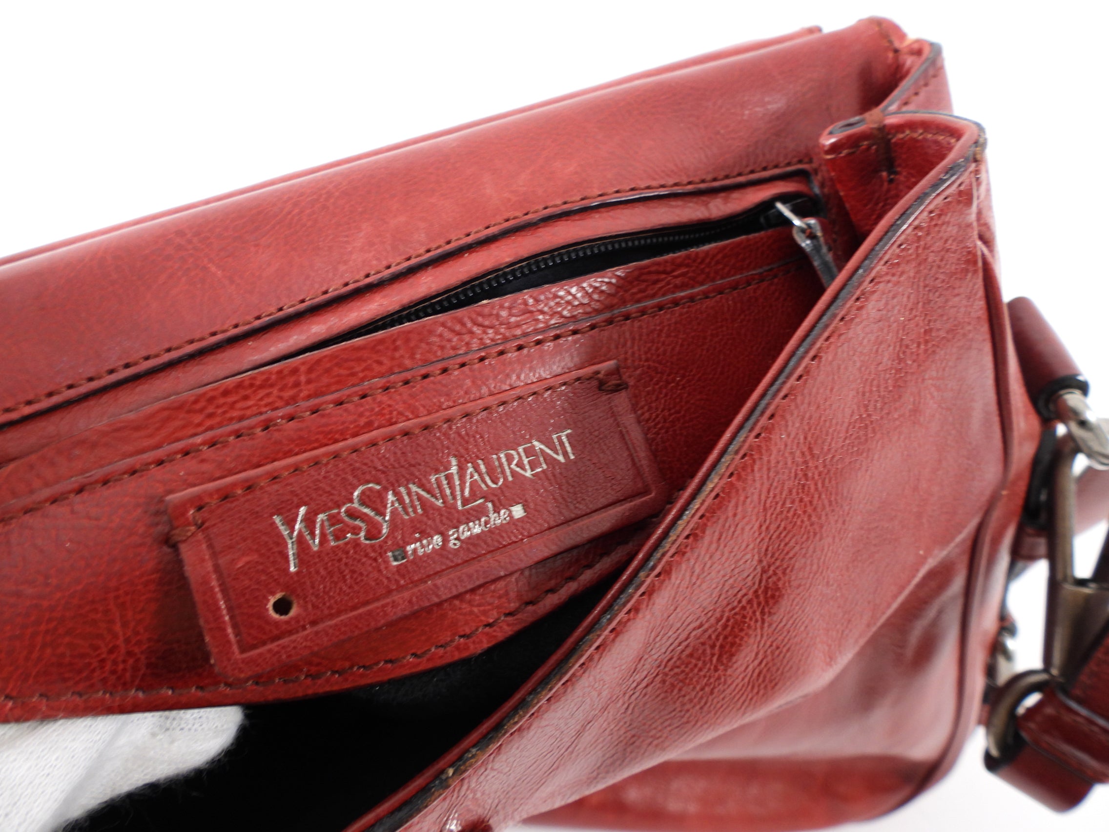 Saint Laurent Rive Gauche Red Mombasa Leather Top Handle Bag
