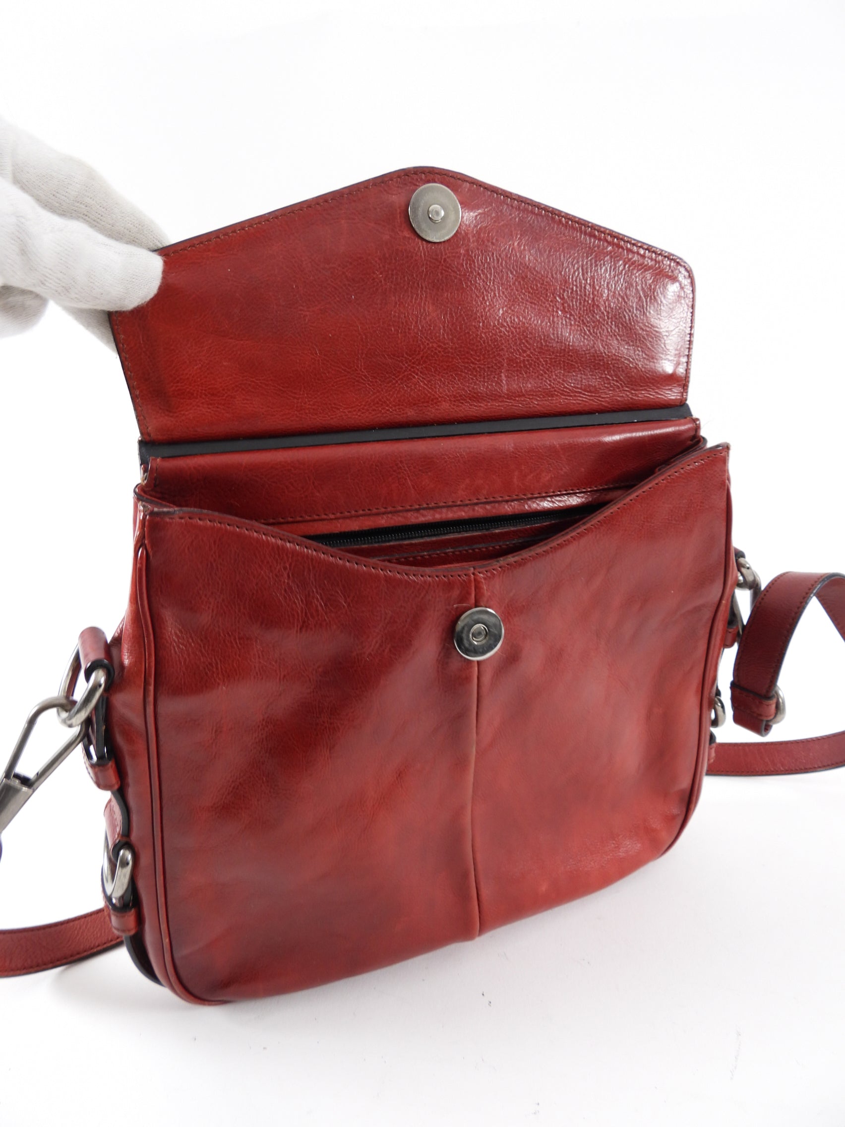 Saint Laurent Rive Gauche Red Mombasa Leather Top Handle Bag