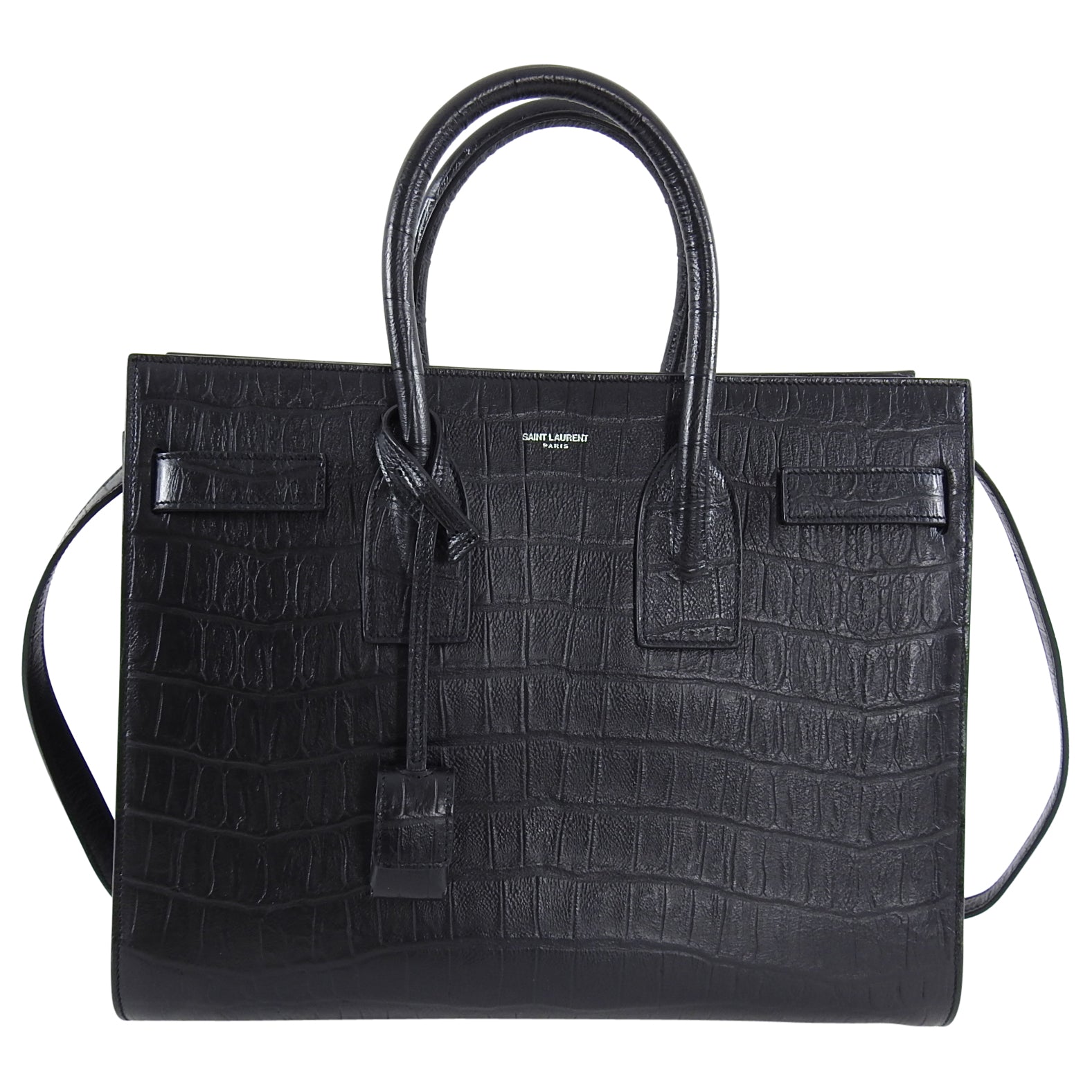 Saint Laurent Sac de Jour Croc Effect Black Small Tote Bag