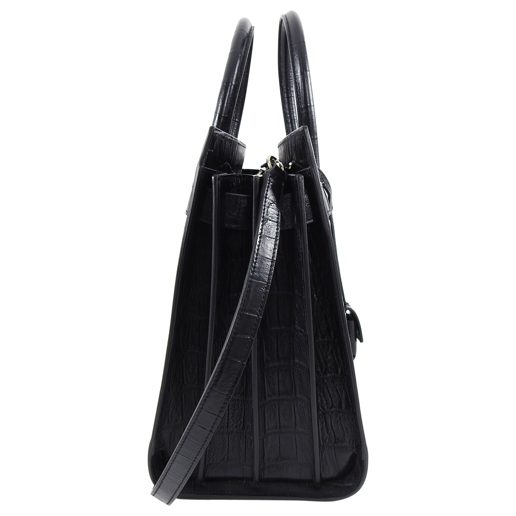 Saint Laurent Sac de Jour Croc Effect Black Small Tote Bag