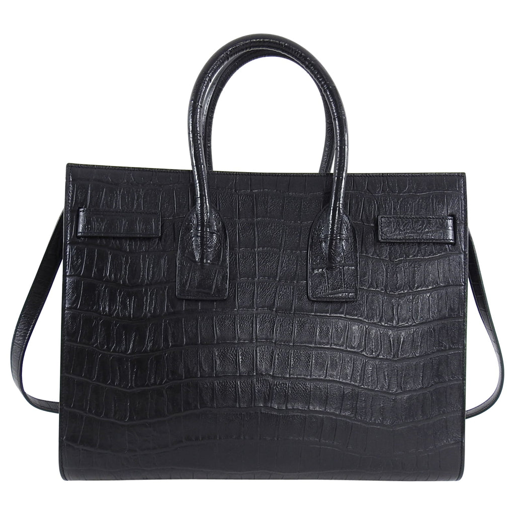 Saint Laurent Sac de Jour Croc Effect Black Small Tote Bag