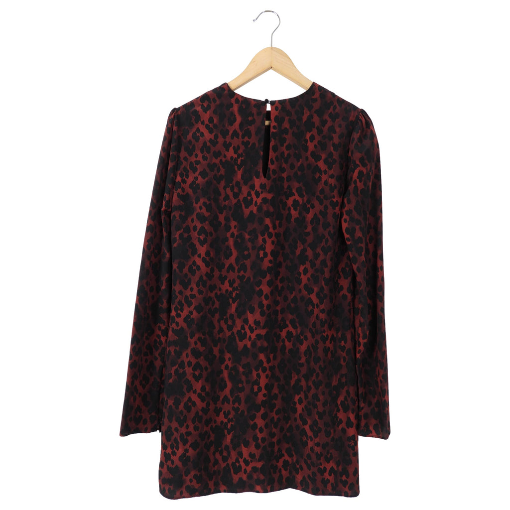 Saint Laurent Dark Red Animal Patter Shift Dress - (2/4)