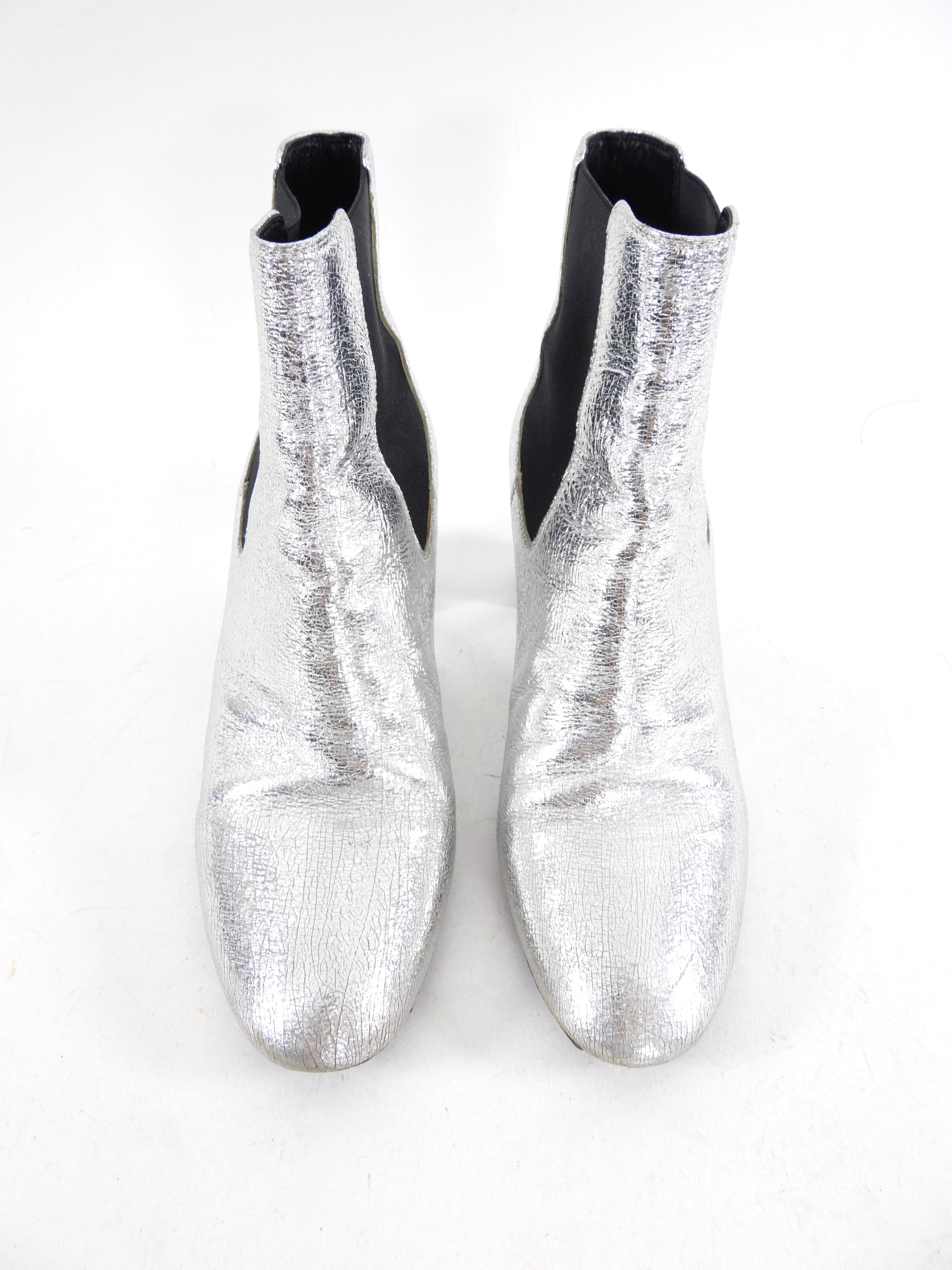 Saint Laurent Silver Leather Ankle Boot - 38 / 7.5
