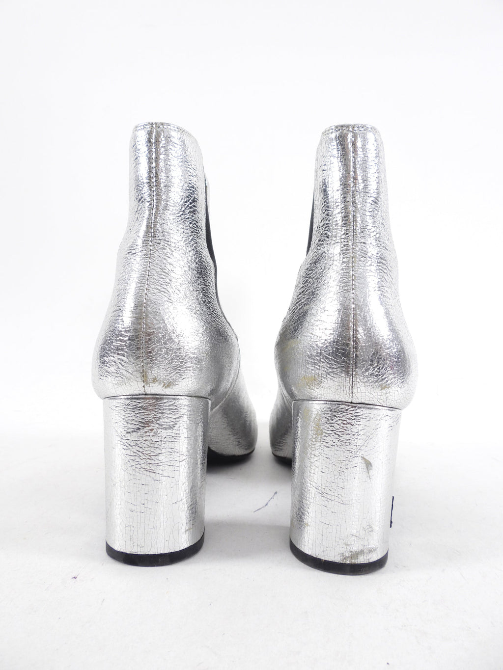 Saint Laurent Silver Leather Ankle Boot - 38 / 7.5