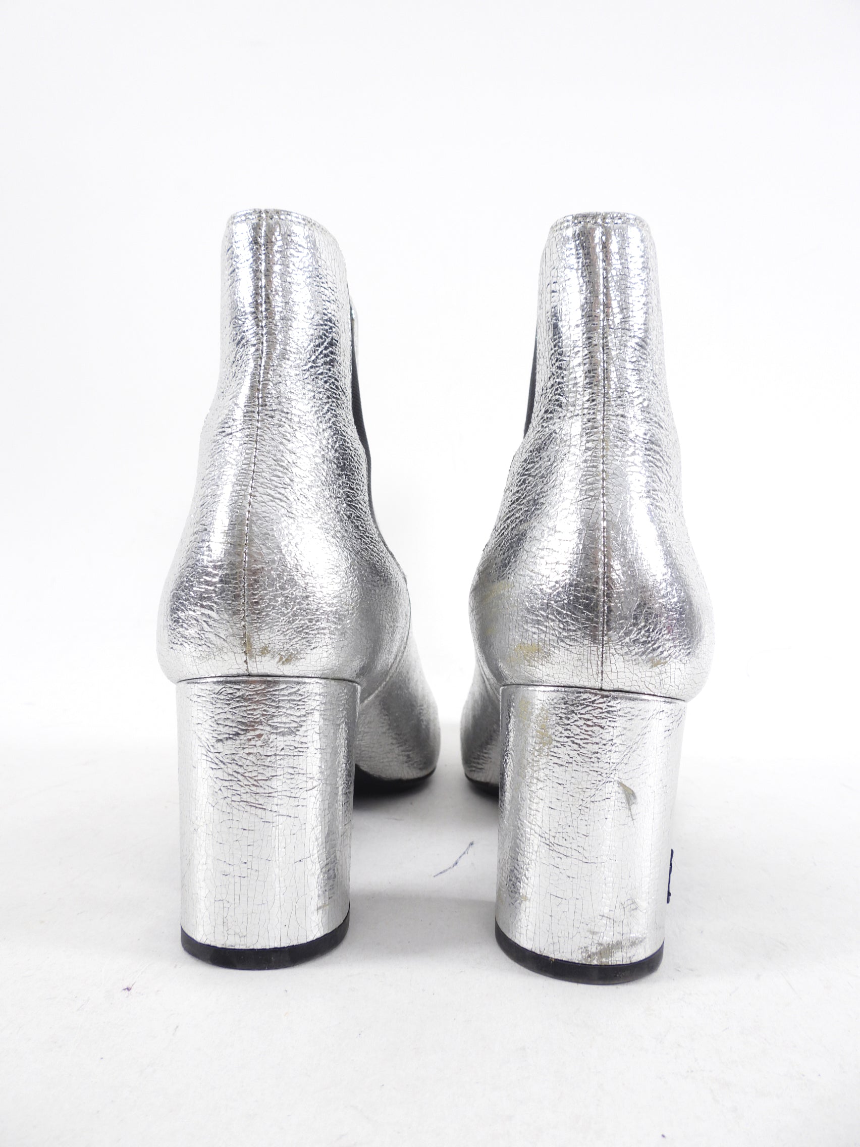 Saint Laurent Silver Leather Ankle Boot - 38 / 7.5