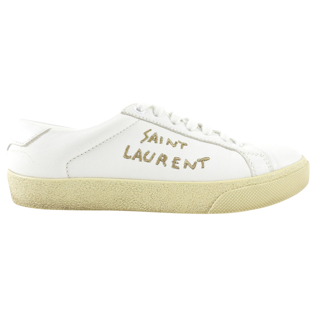 Saint Laurent White Leather Embroidered Logo Low Sneakers - 36