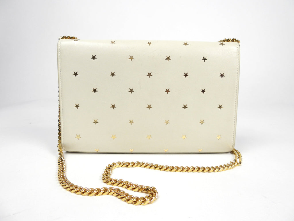 Saint Laurent Kate Chain Bag in Cream Calfskin Leather with Goldtone Stars