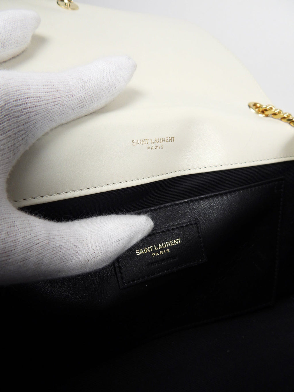 Saint Laurent Kate Chain Bag in Cream Calfskin Leather with Goldtone Stars