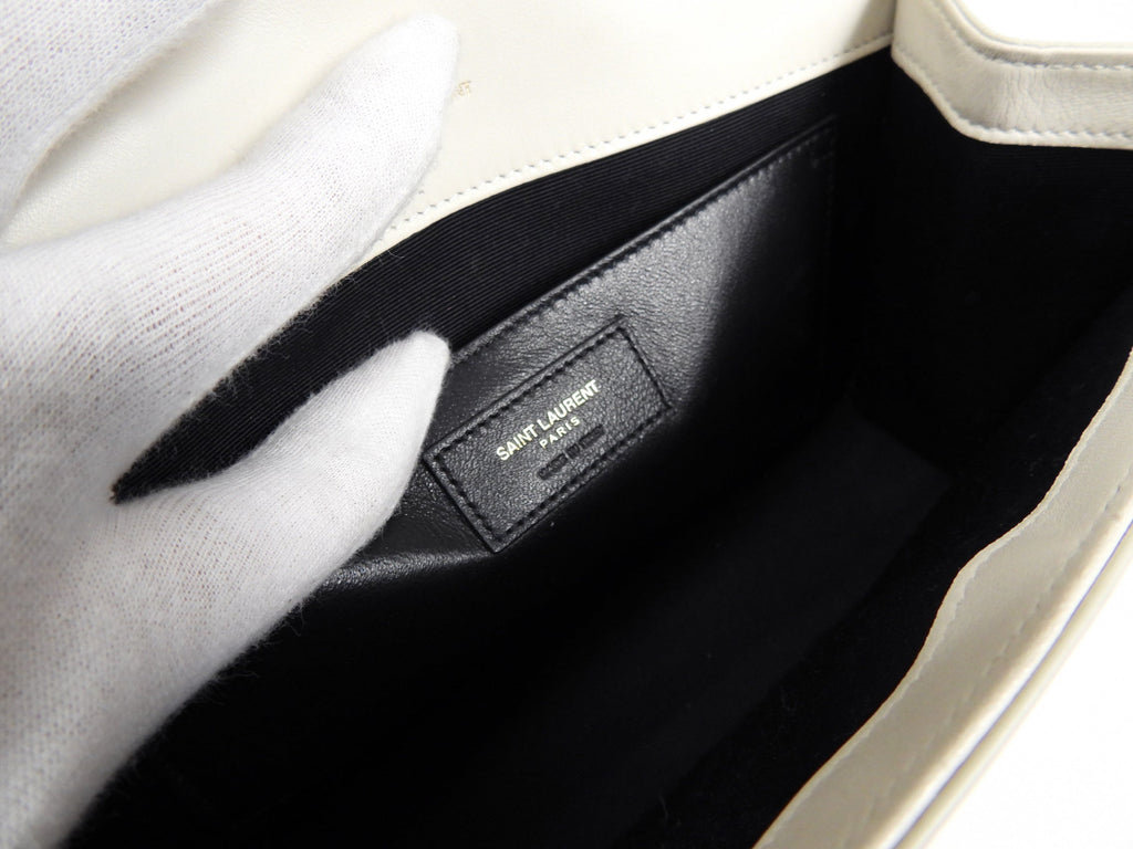 Saint Laurent Kate Chain Bag in Cream Calfskin Leather with Goldtone Stars