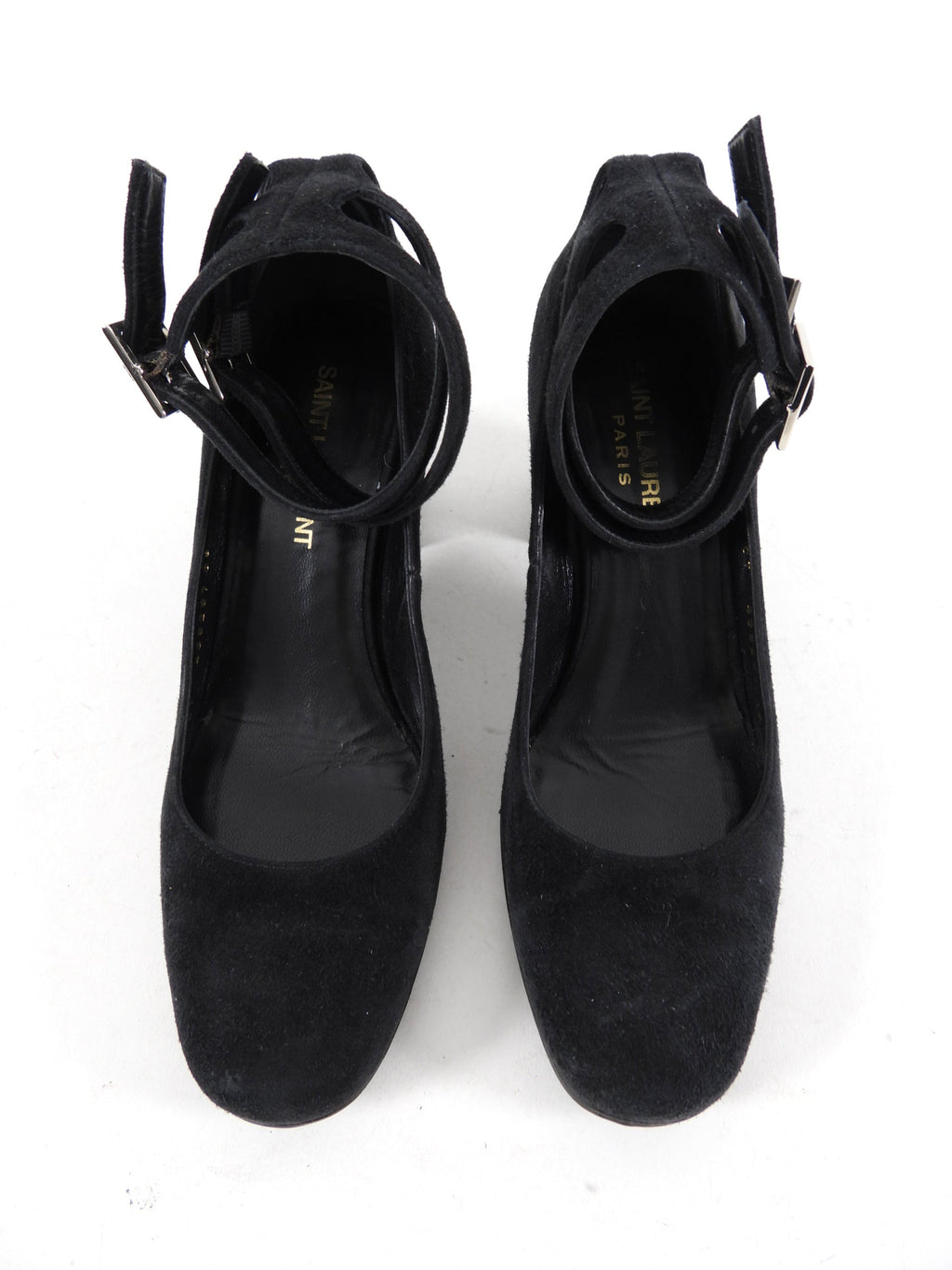 Saint Laurent Black Suede Double Ankle Strap Heel - 35