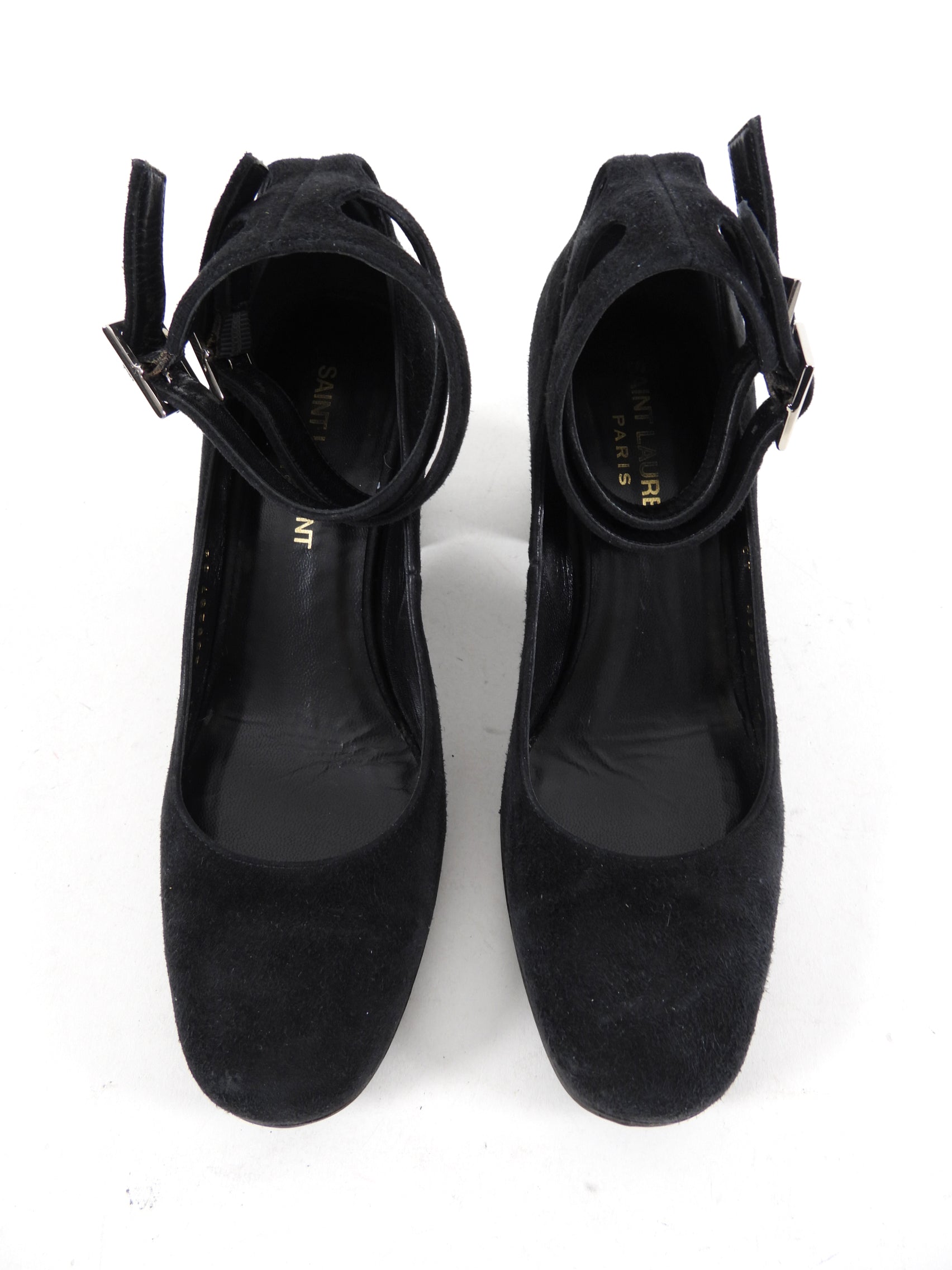 Saint Laurent Black Suede Double Ankle Strap Heel - 35