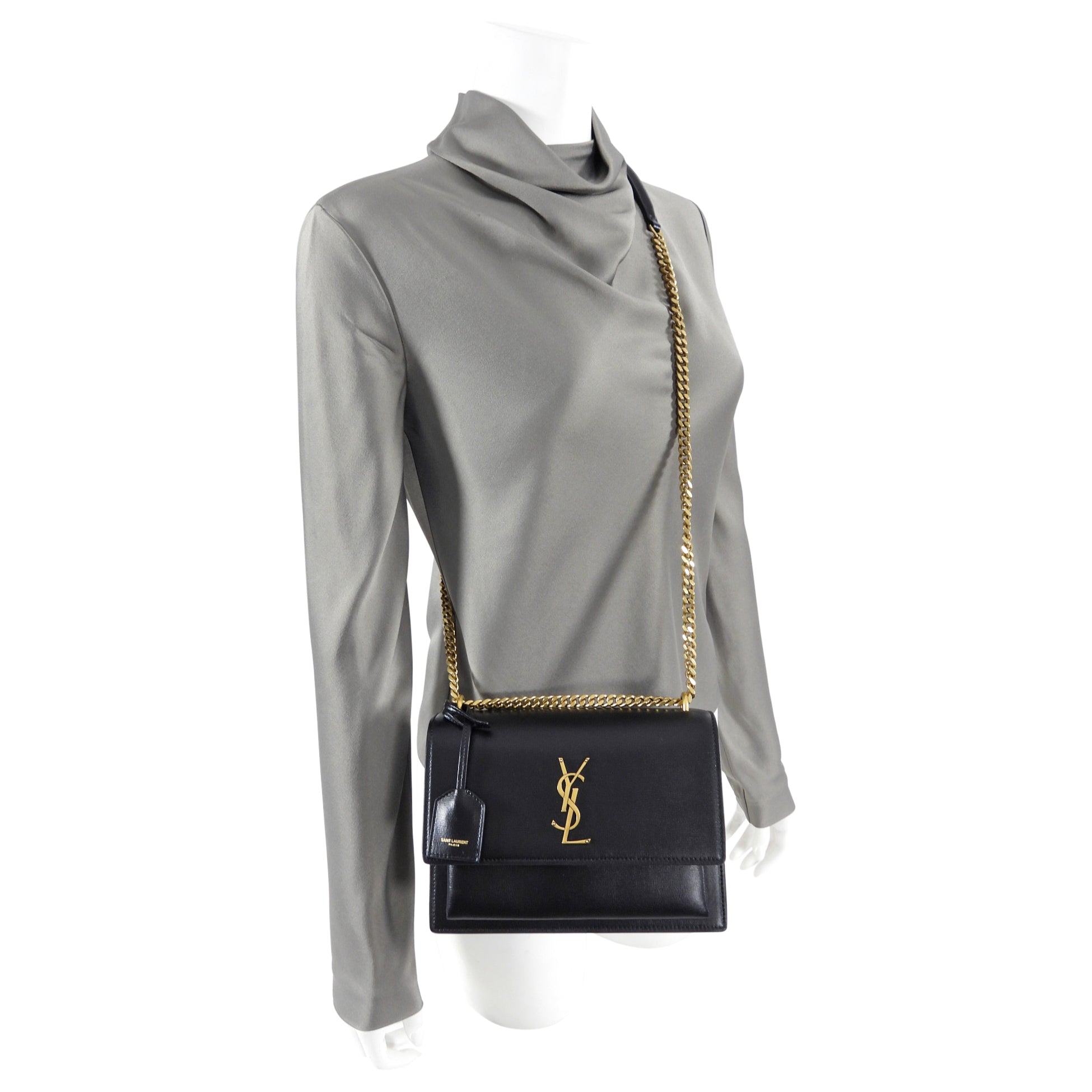Saint Laurent Black Leather Medium Sunset Chain Shoulder Bag