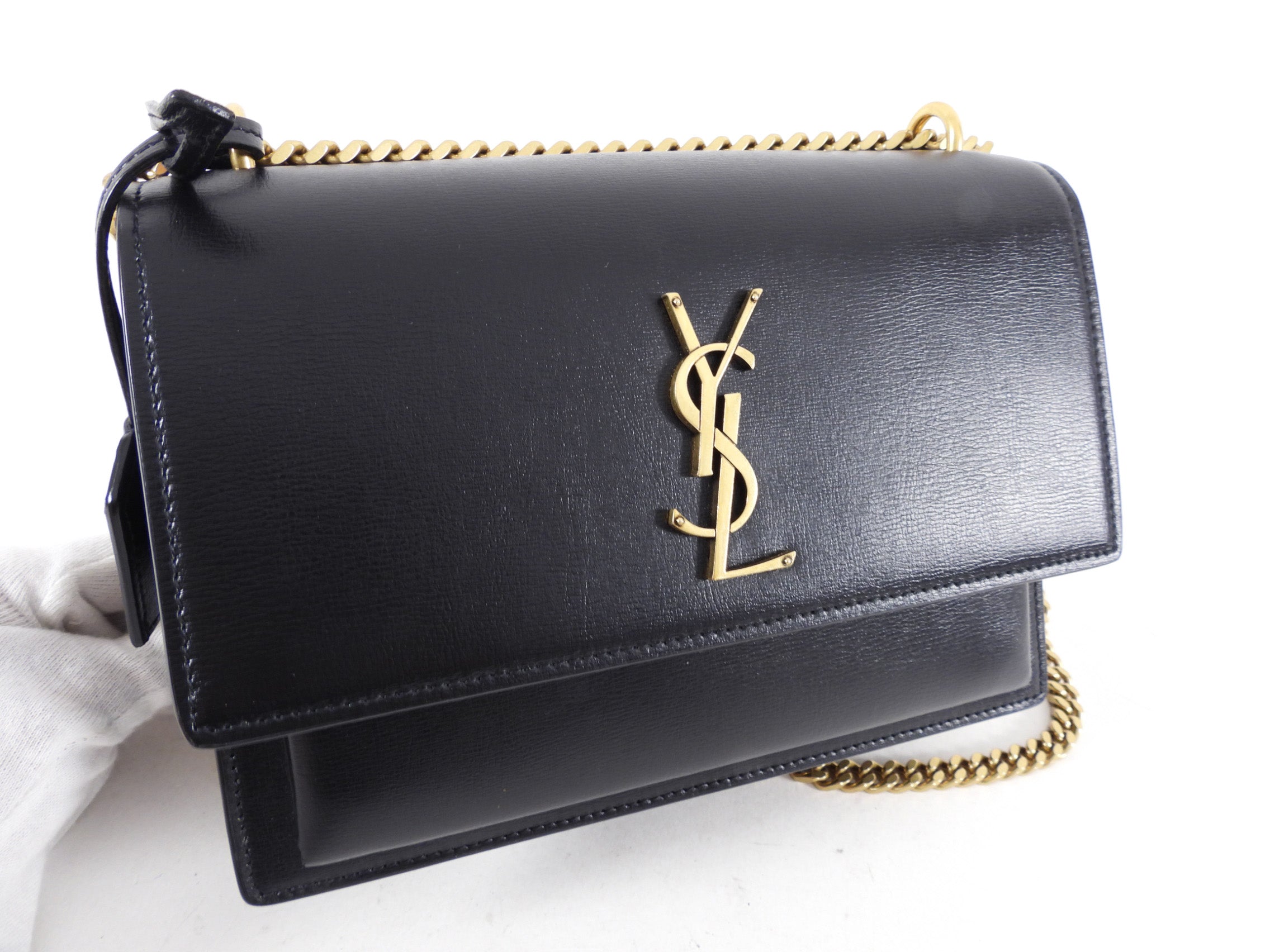 Saint Laurent Black Leather Medium Sunset Chain Shoulder Bag