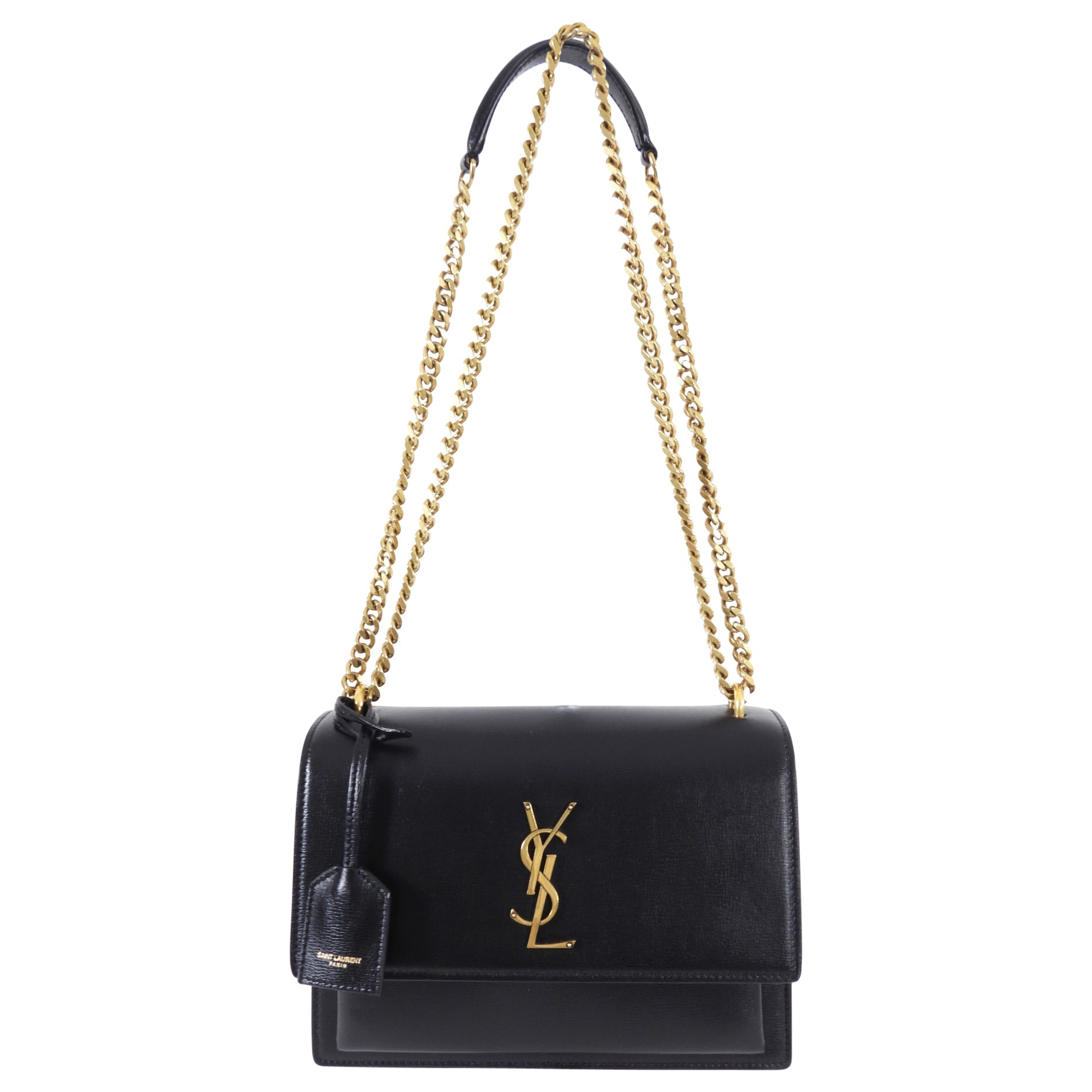 Saint Laurent Black Leather Medium Sunset Chain Shoulder Bag