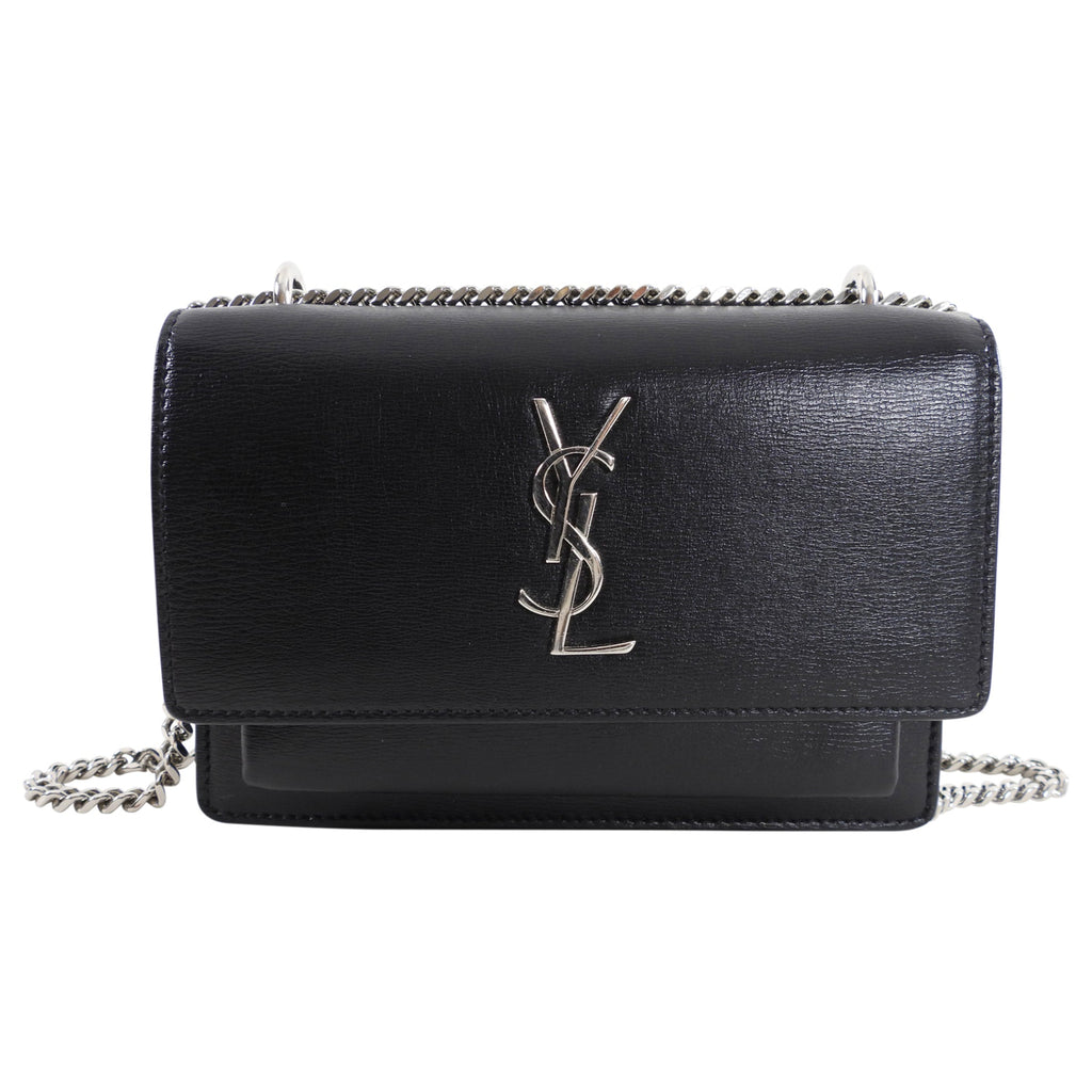Saint Laurent Black Leather Mini Sunset Crossbody Bag