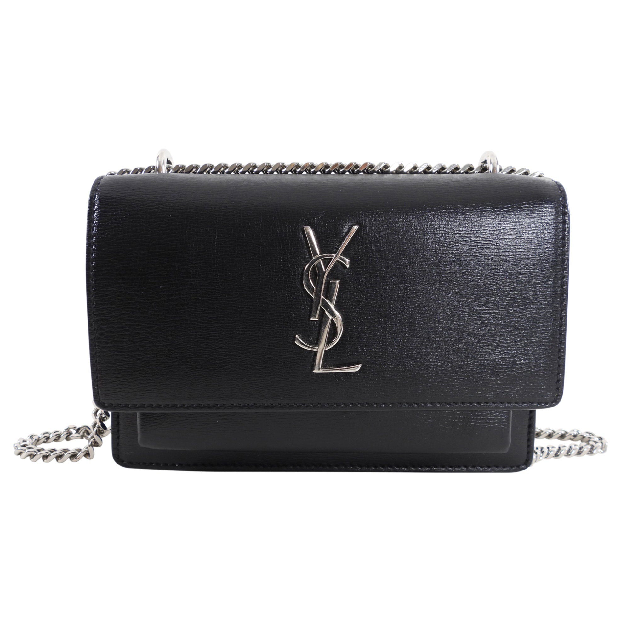 Saint Laurent Black Leather Mini Sunset Crossbody Bag