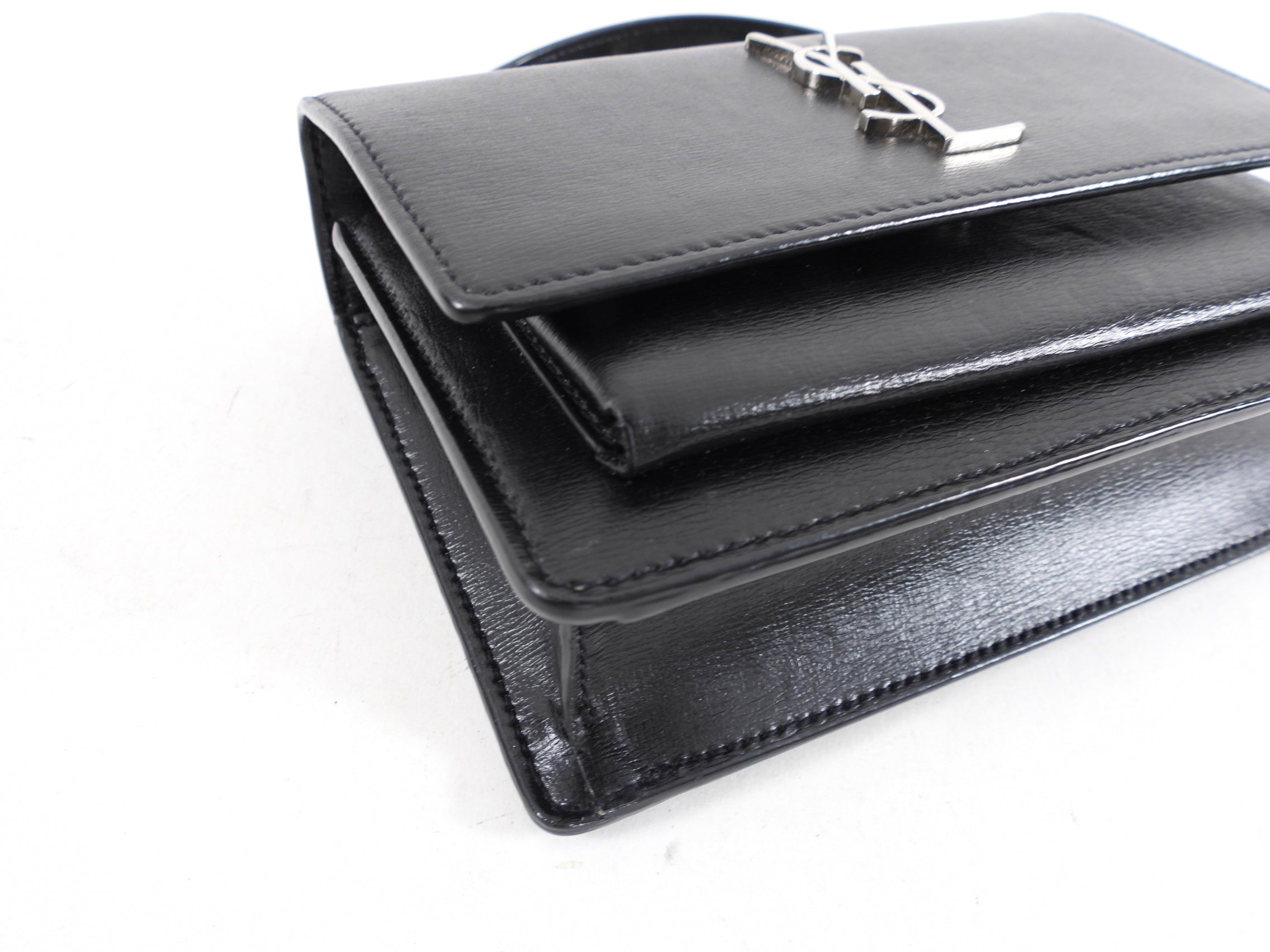 Saint Laurent Black Leather Mini Sunset Crossbody Bag