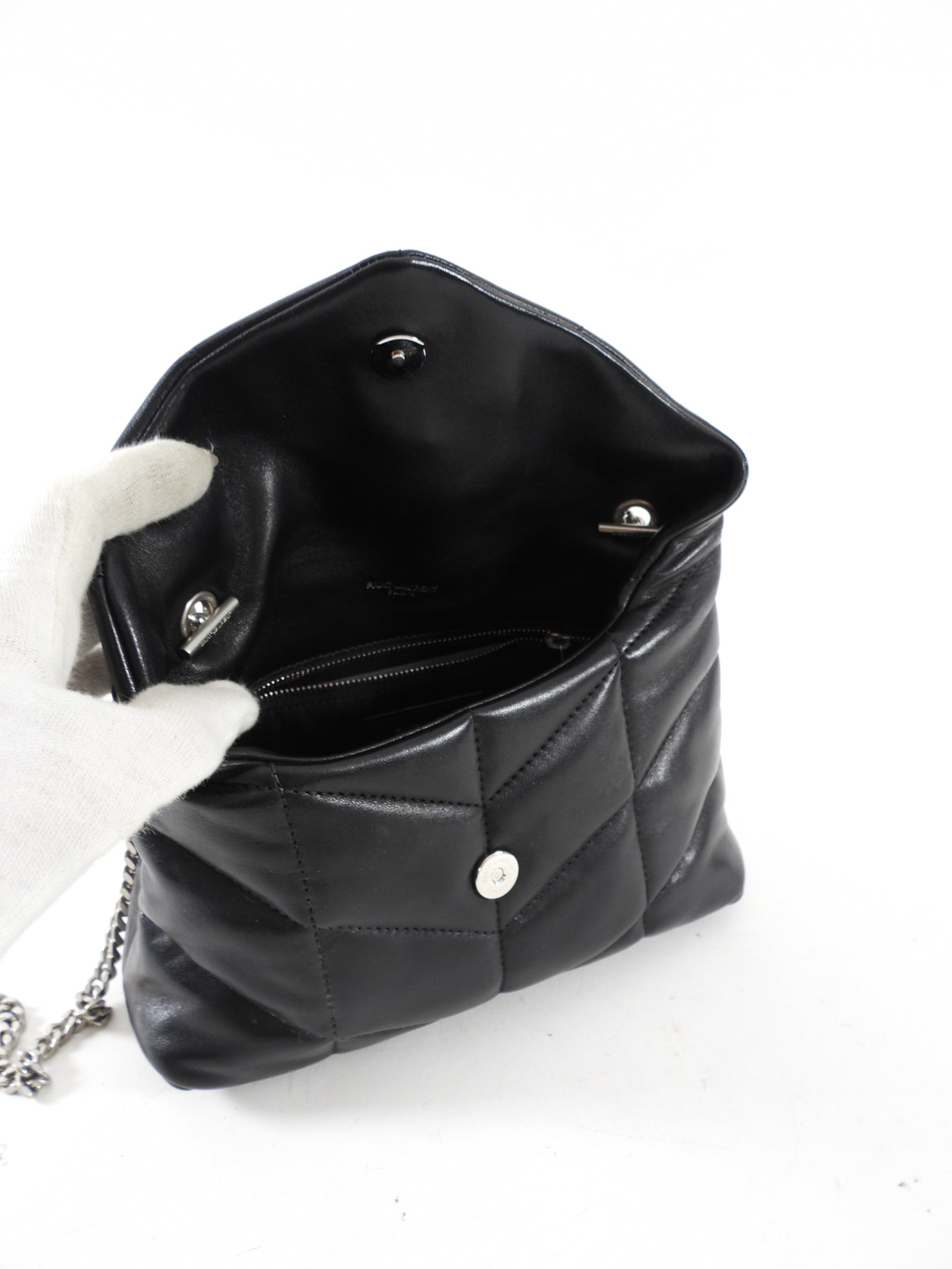 Saint Laurent Black Quilt Leather Toy Puffer Bag