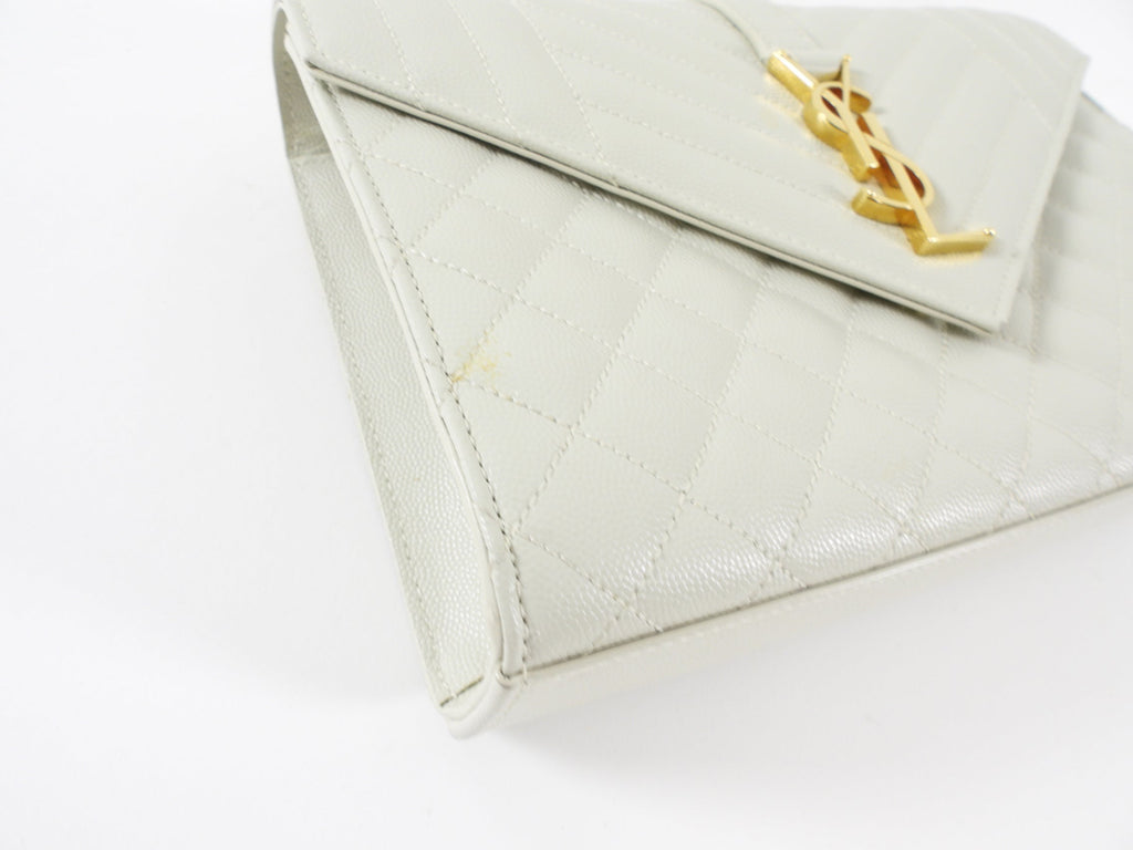Saint Laurent Light Ecru Grey Tri Quilt Medium Chain Flap Bag