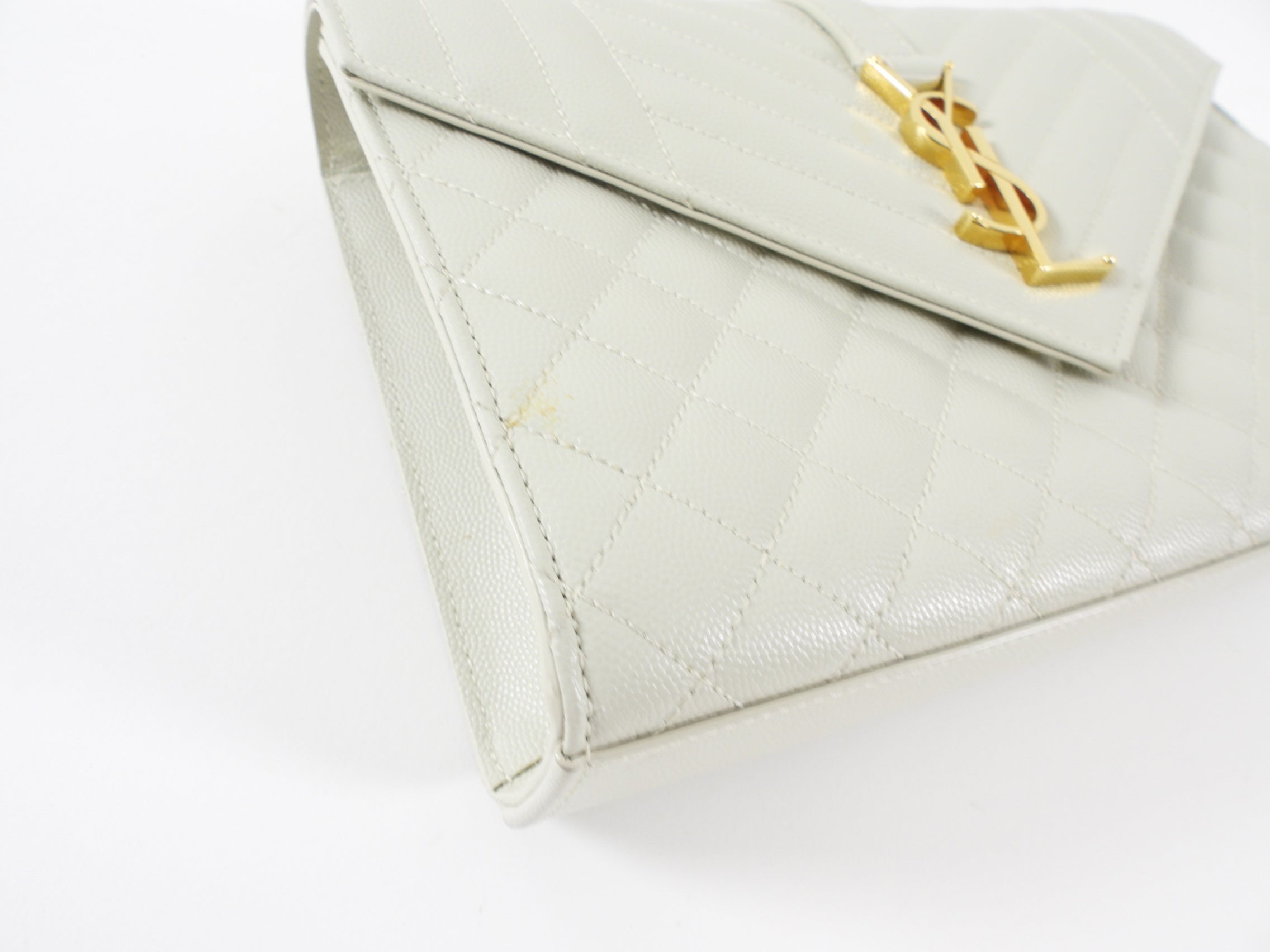 Saint Laurent Light Ecru Grey Tri Quilt Medium Chain Flap Bag