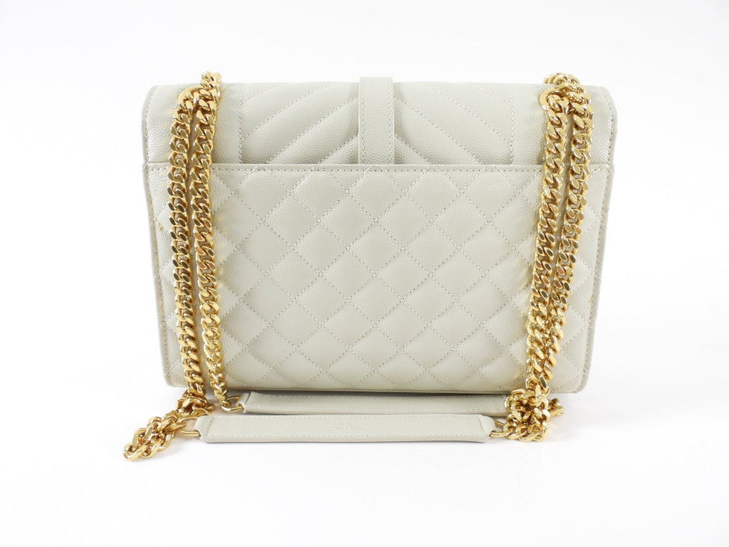 Saint Laurent Light Ecru Grey Tri Quilt Medium Chain Flap Bag