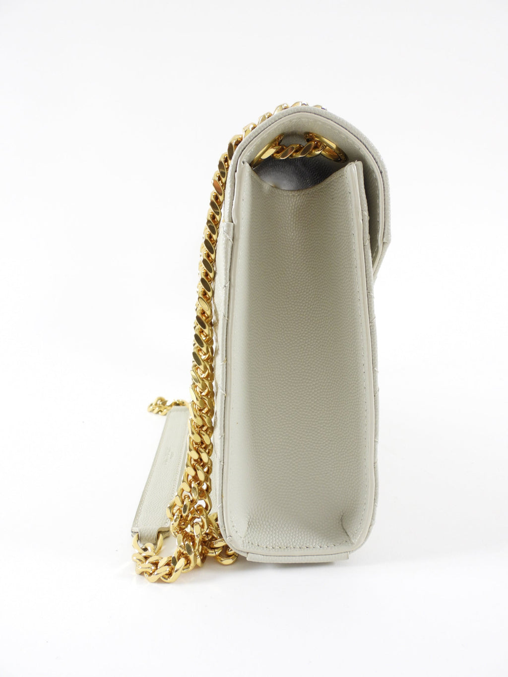 Saint Laurent Light Ecru Grey Tri Quilt Medium Chain Flap Bag