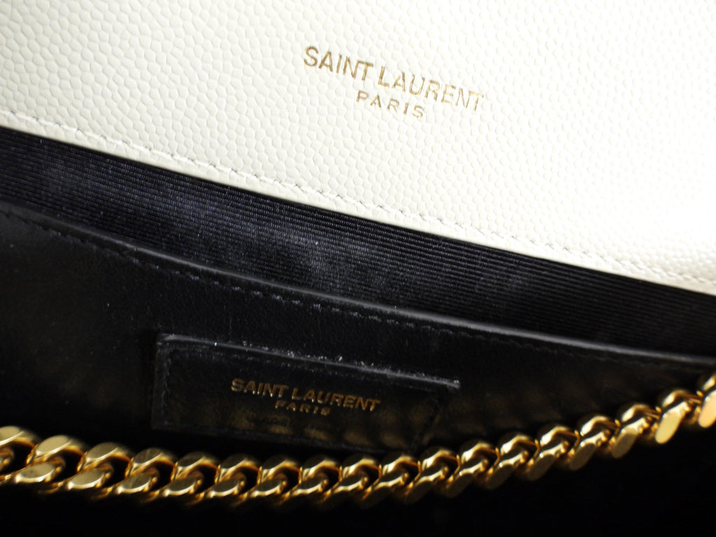 Saint Laurent Light Ecru Grey Tri Quilt Medium Chain Flap Bag