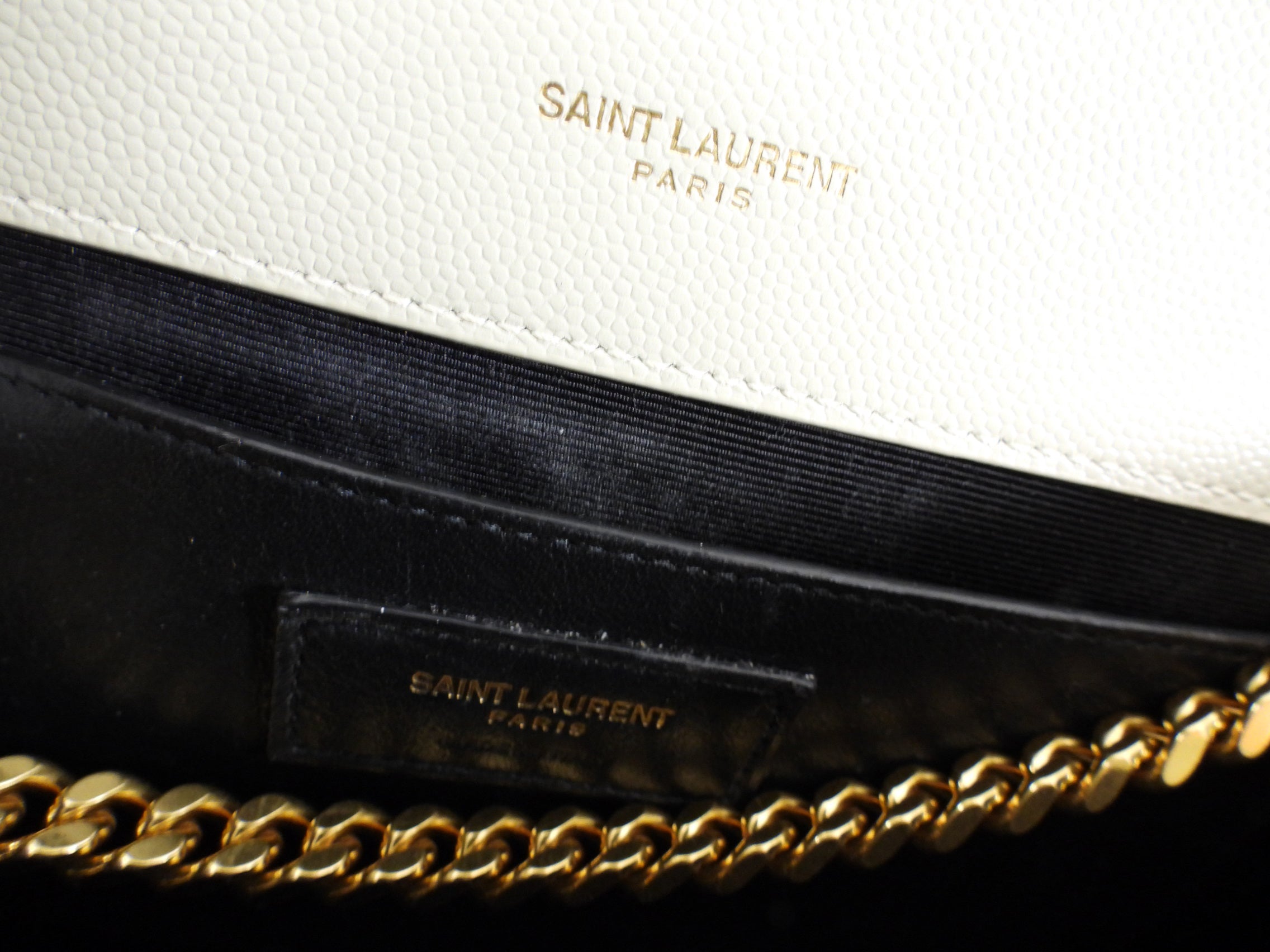 Saint Laurent Light Ecru Grey Tri Quilt Medium Chain Flap Bag