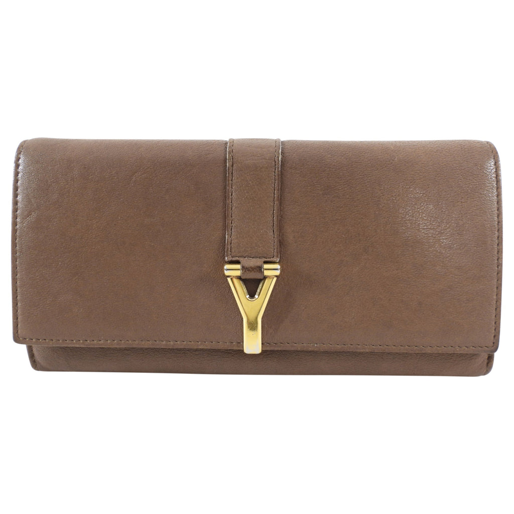 Saint Laurent Taupe Y Ligne Continental Wallet